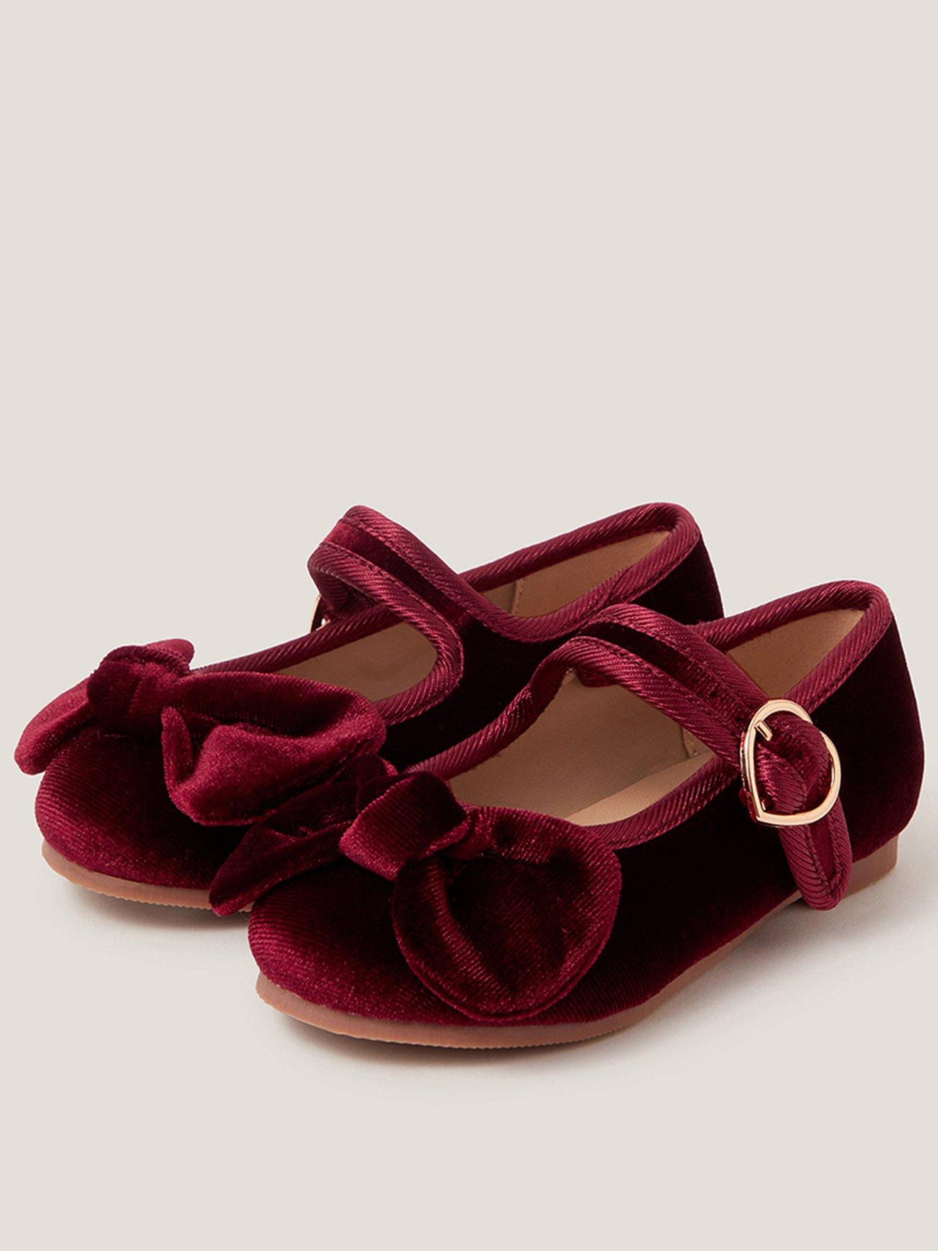 undefined Toddler Girls Velvet Bow Ballerina Shoes - Dark Red