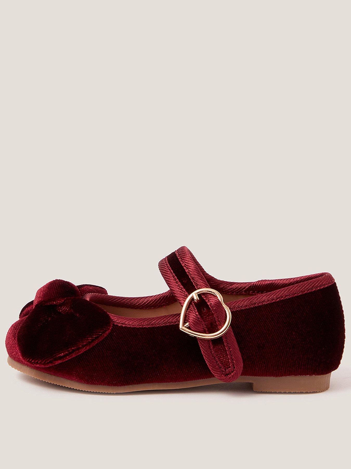 undefined Toddler Girls Velvet Bow Ballerina Shoes - Dark Red