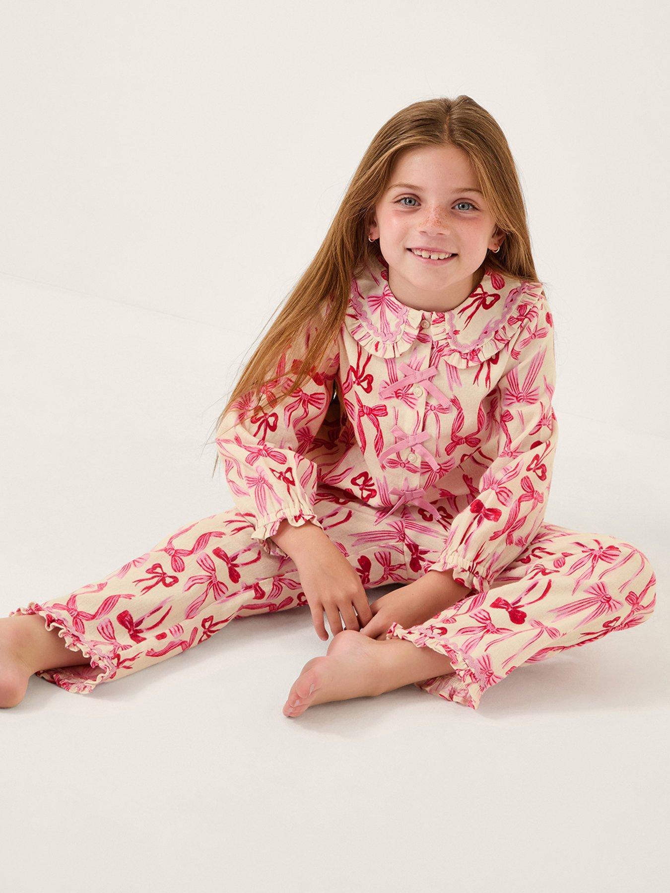 undefined Girls Woven Bow Print Pyjamas - Cream