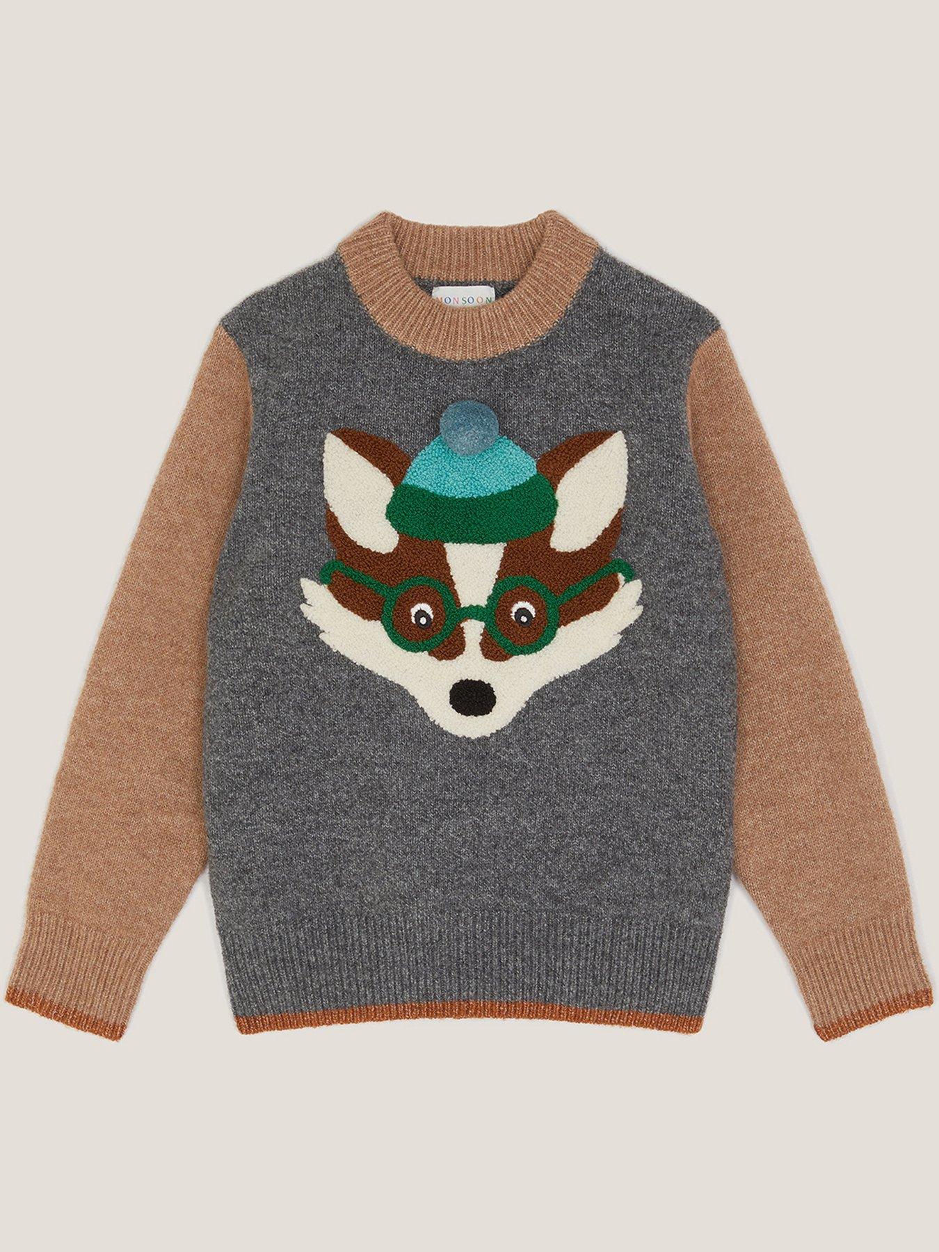 undefined Boys Fox Colour Block Jumper - Grey