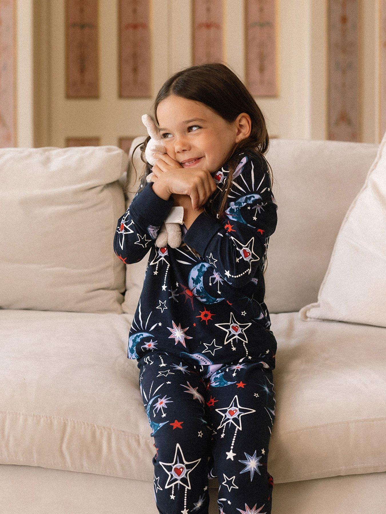 undefined Unisex Kids Starry Night Sky Print Pyjamas With Extendable Cuffs - Navy