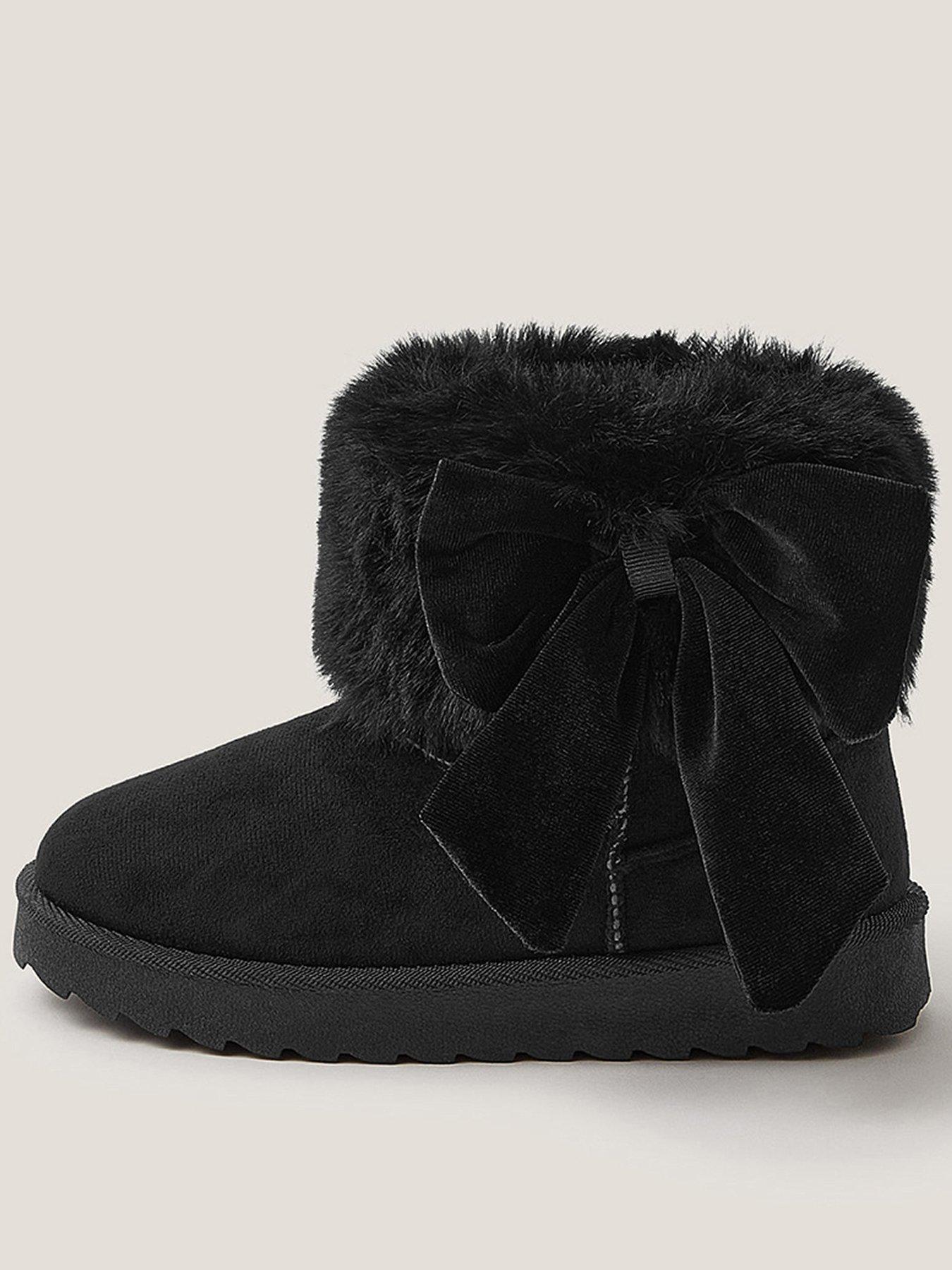 Monsoon Girls Bow Fluffy Boots - Black