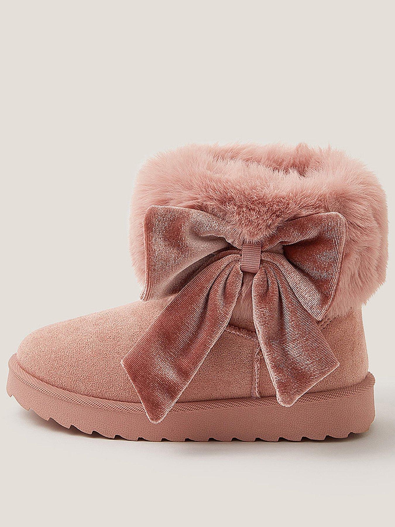 Monsoon Girls Bow Fluffy Boots - Pink