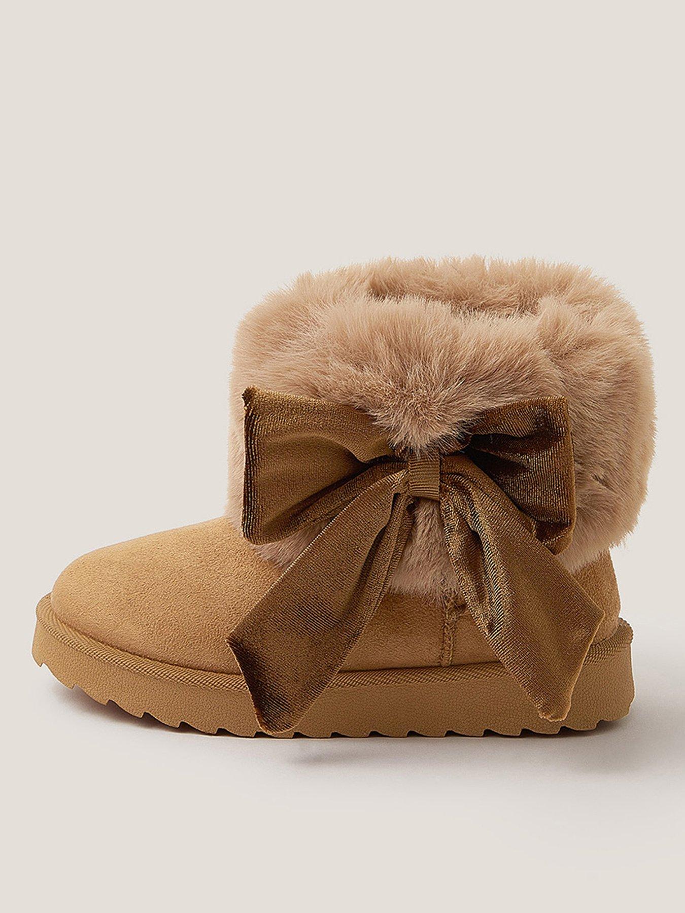 undefined Girls Bow Fluffy Boots - Brown