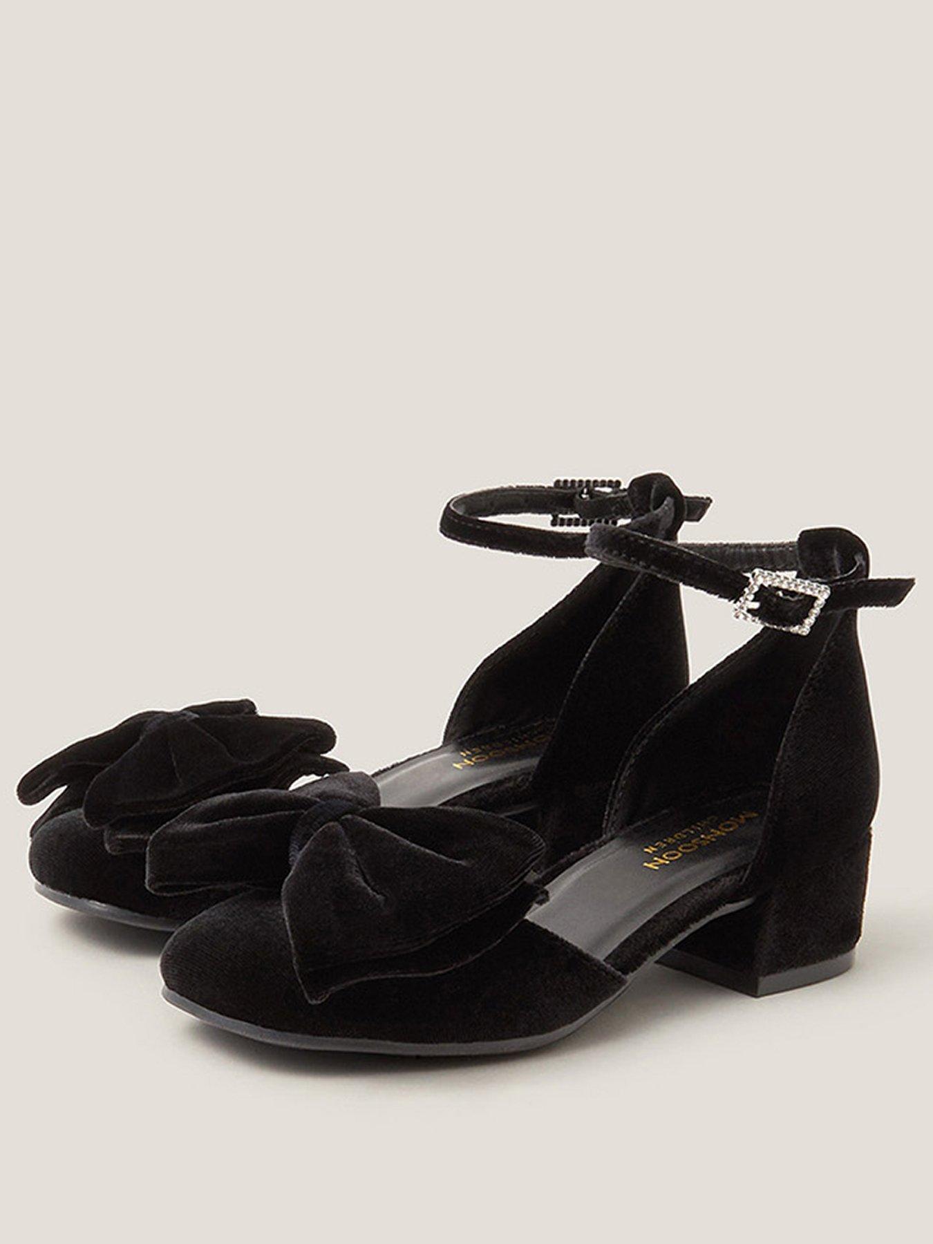 Image 2 of 3 of Monsoon Girls Velvet Bow Heeled Shoes - Black