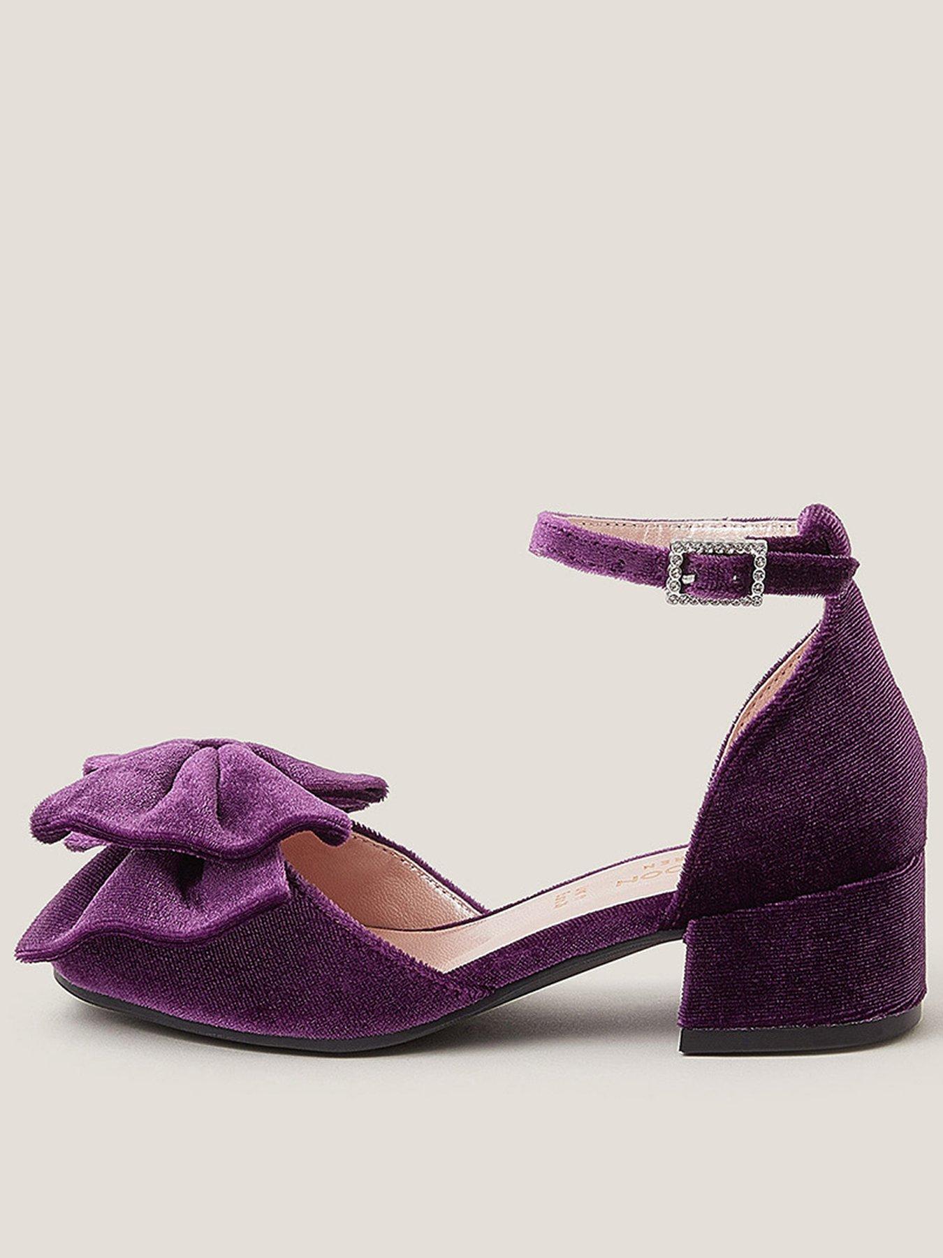 Image 1 of 3 of Monsoon Girls Velvet Bow Heel Shoes - Purple