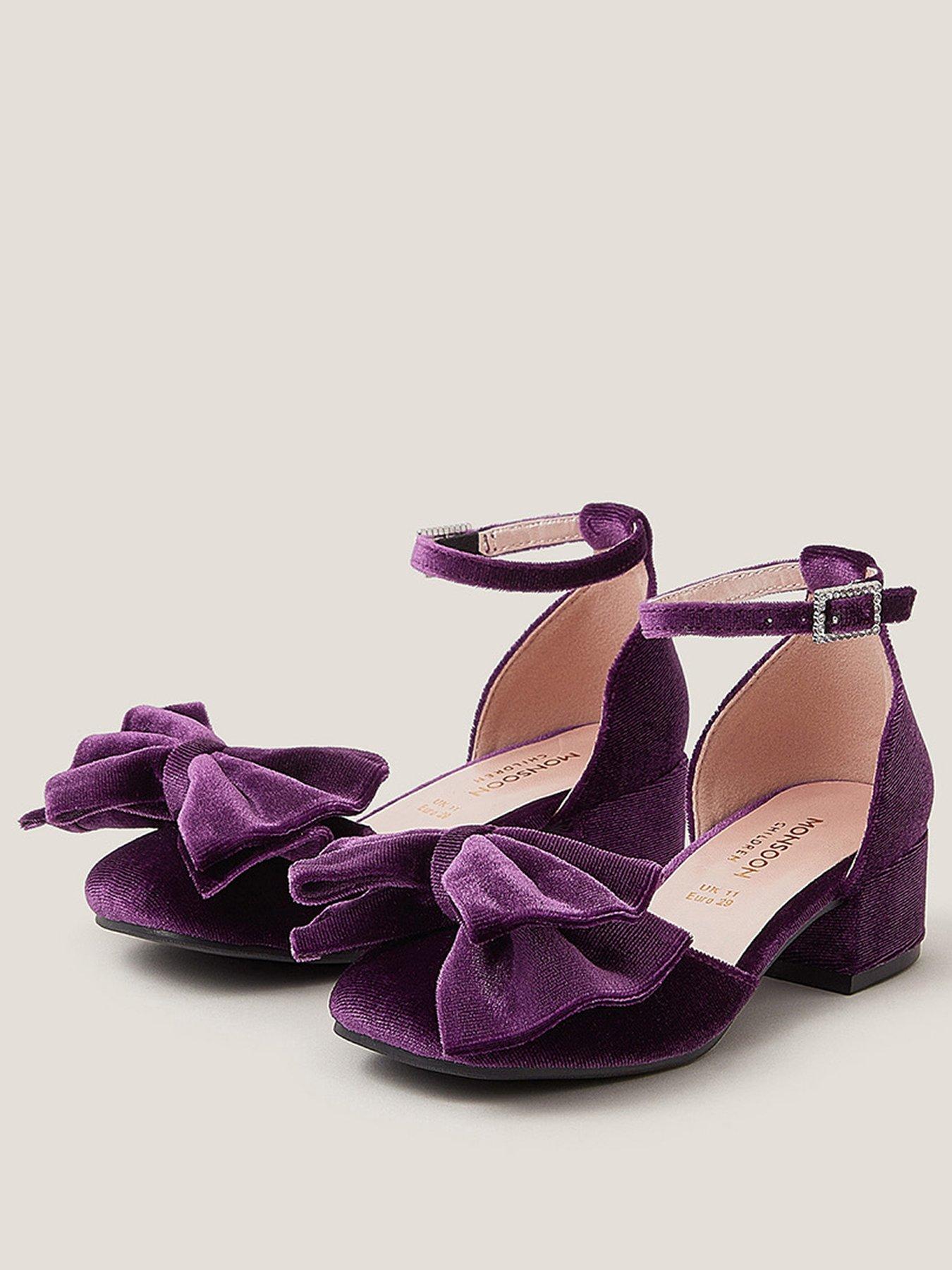 Image 2 of 3 of Monsoon Girls Velvet Bow Heel Shoes - Purple