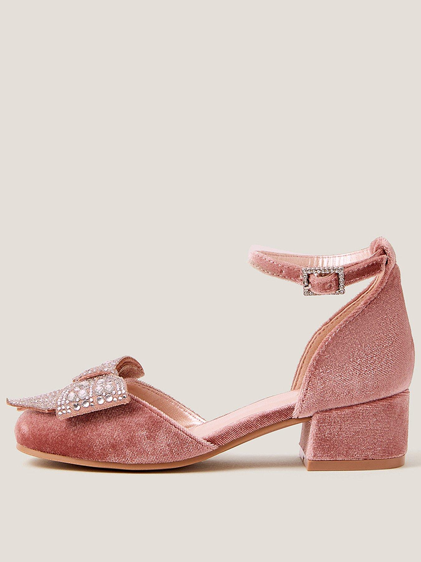Image 1 of 3 of Monsoon Girls Velvet Heeled Shoes - Pink