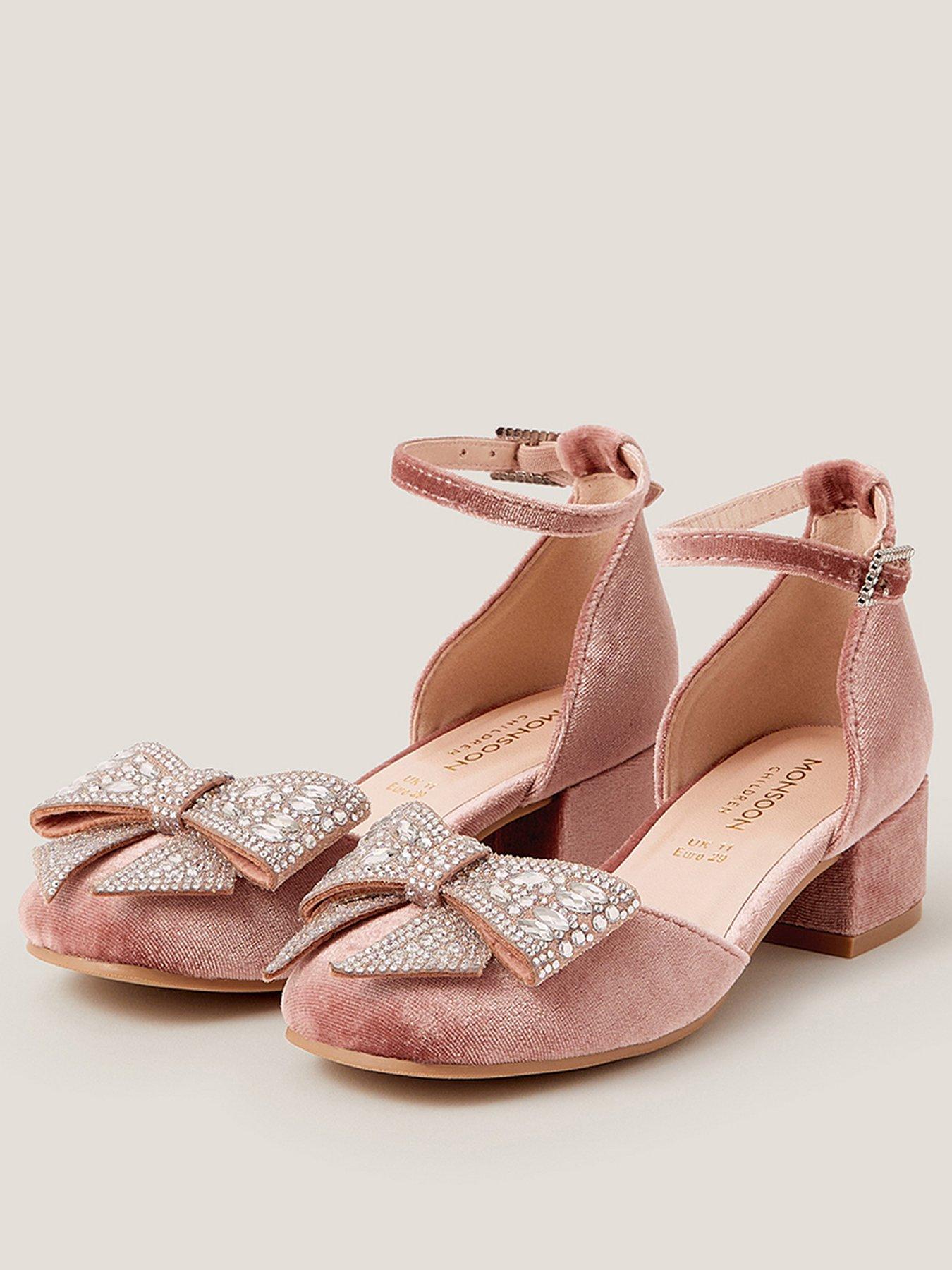Image 2 of 3 of Monsoon Girls Velvet Heeled Shoes - Pink
