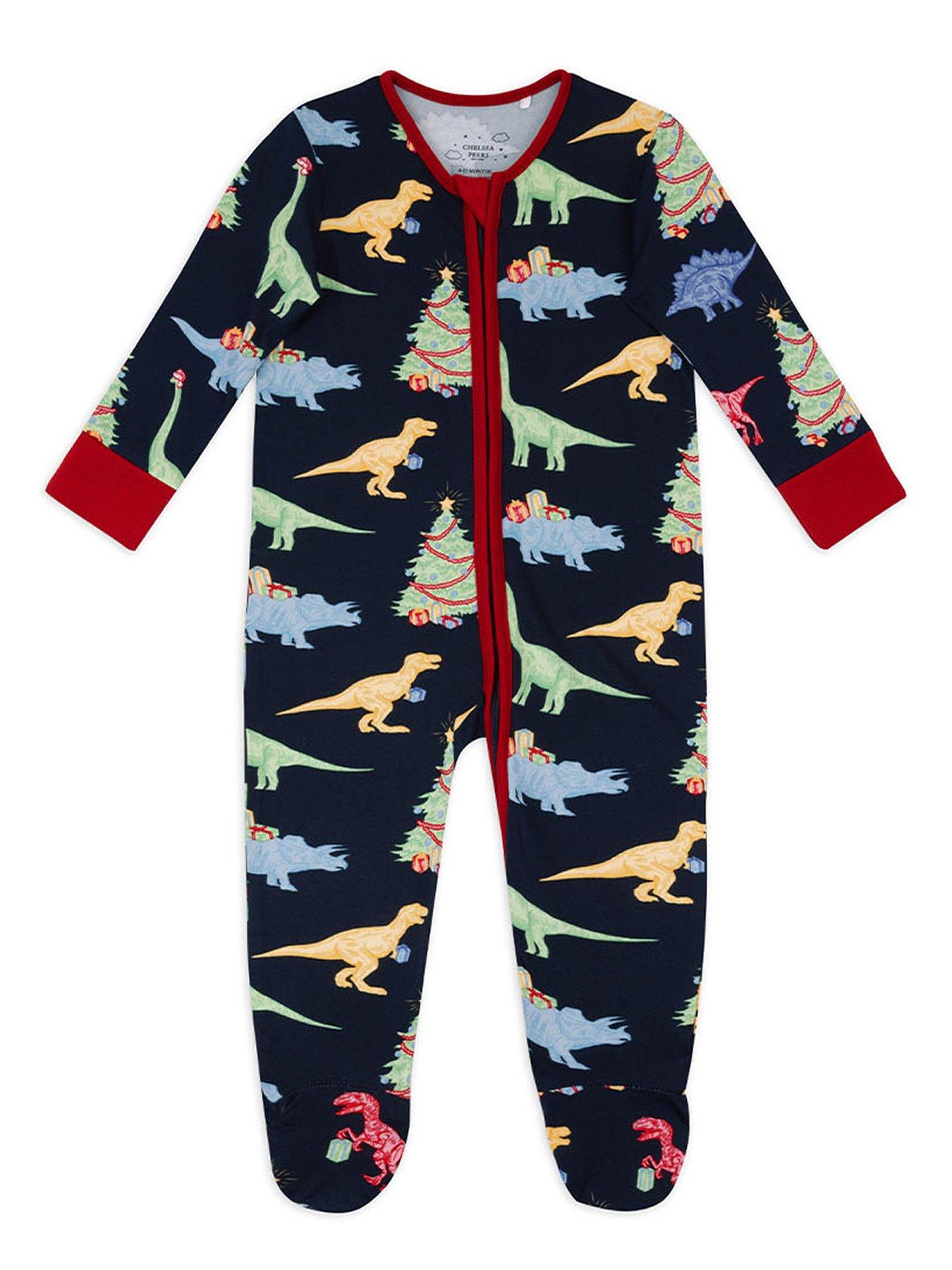 CHELSEA PEERS Unisex Baby Christmas Dinosaur Zip Fastening Sleepsuit - Navy