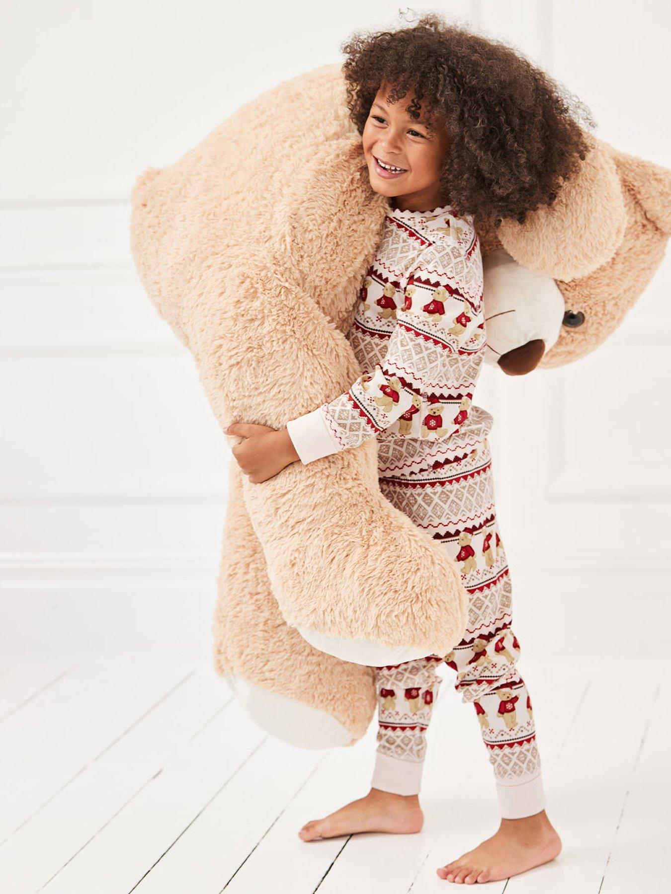  image of chelsea-peers-unisex-kids-christmas-bear-fairisle-print-pyjamas-light-cream