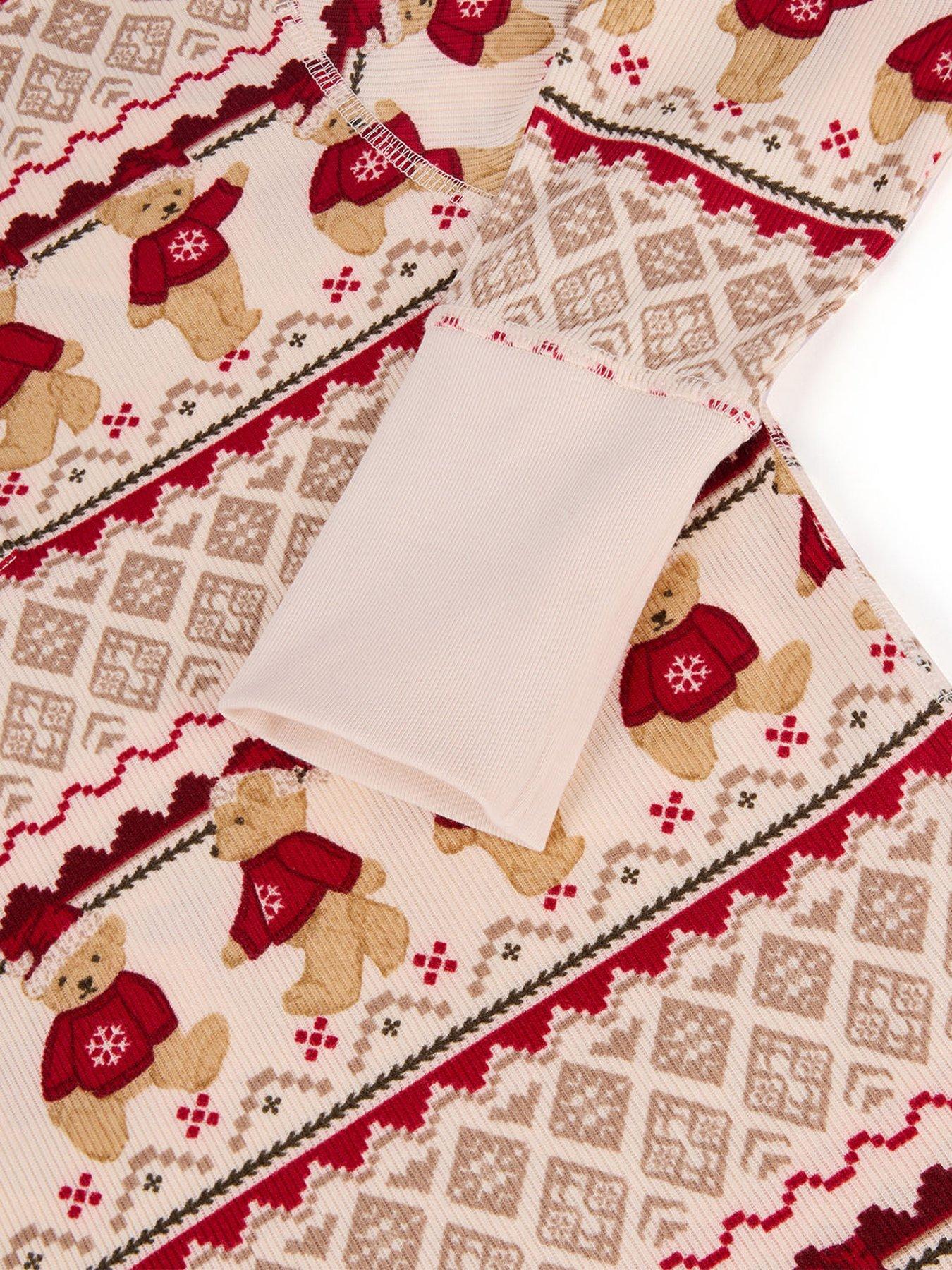  image of chelsea-peers-unisex-kids-christmas-bear-fairisle-print-pyjamas-light-cream