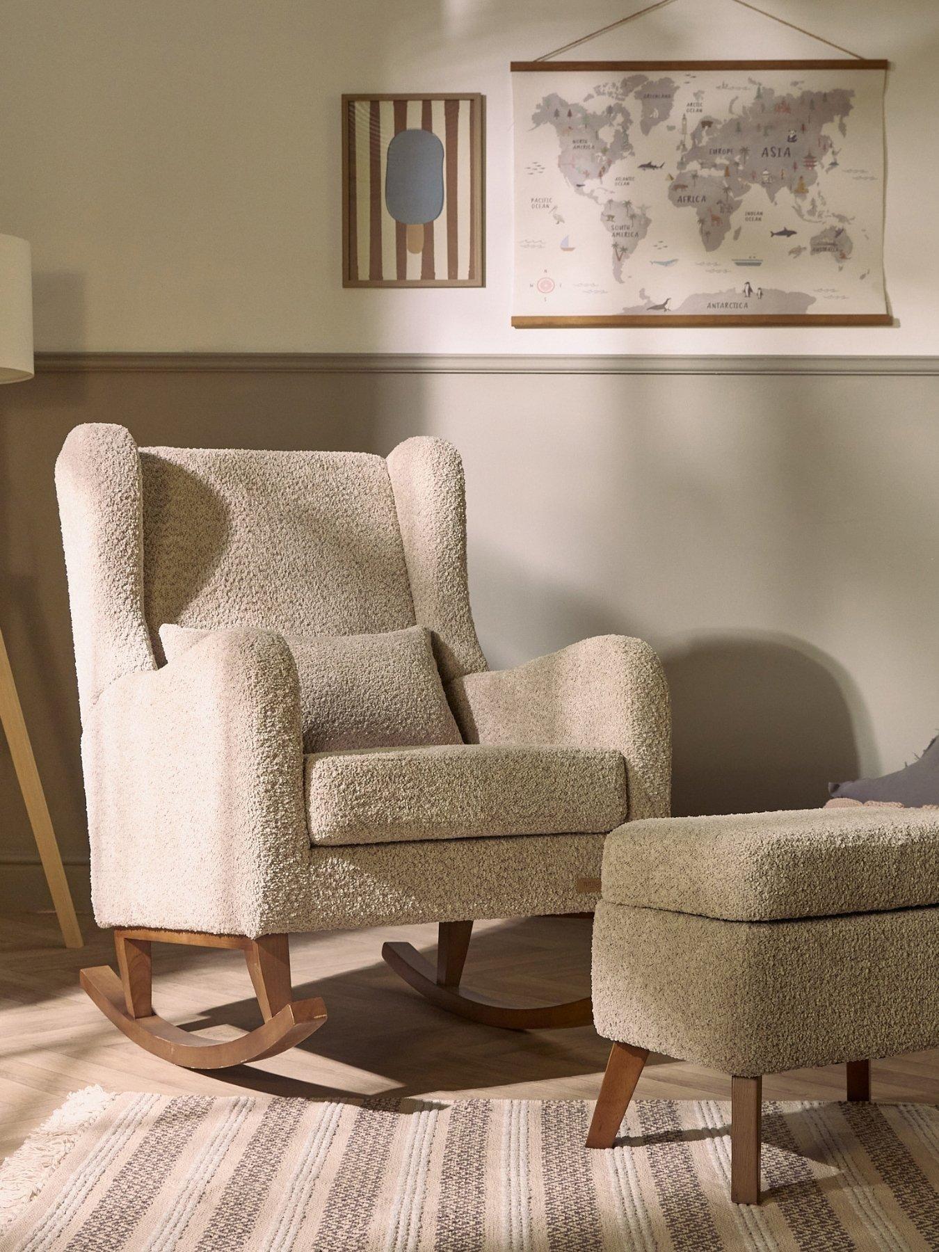 undefined Harper Wingback Rocking Chair & Foot Stool - Teddy Mushroom