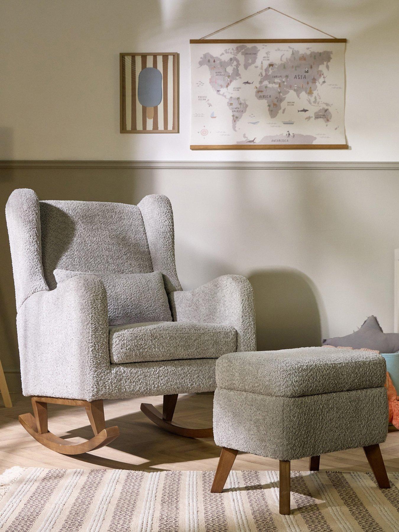 undefined Harper Wingback Rocking Chair & Foot Stool - Teddy Cloud Grey
