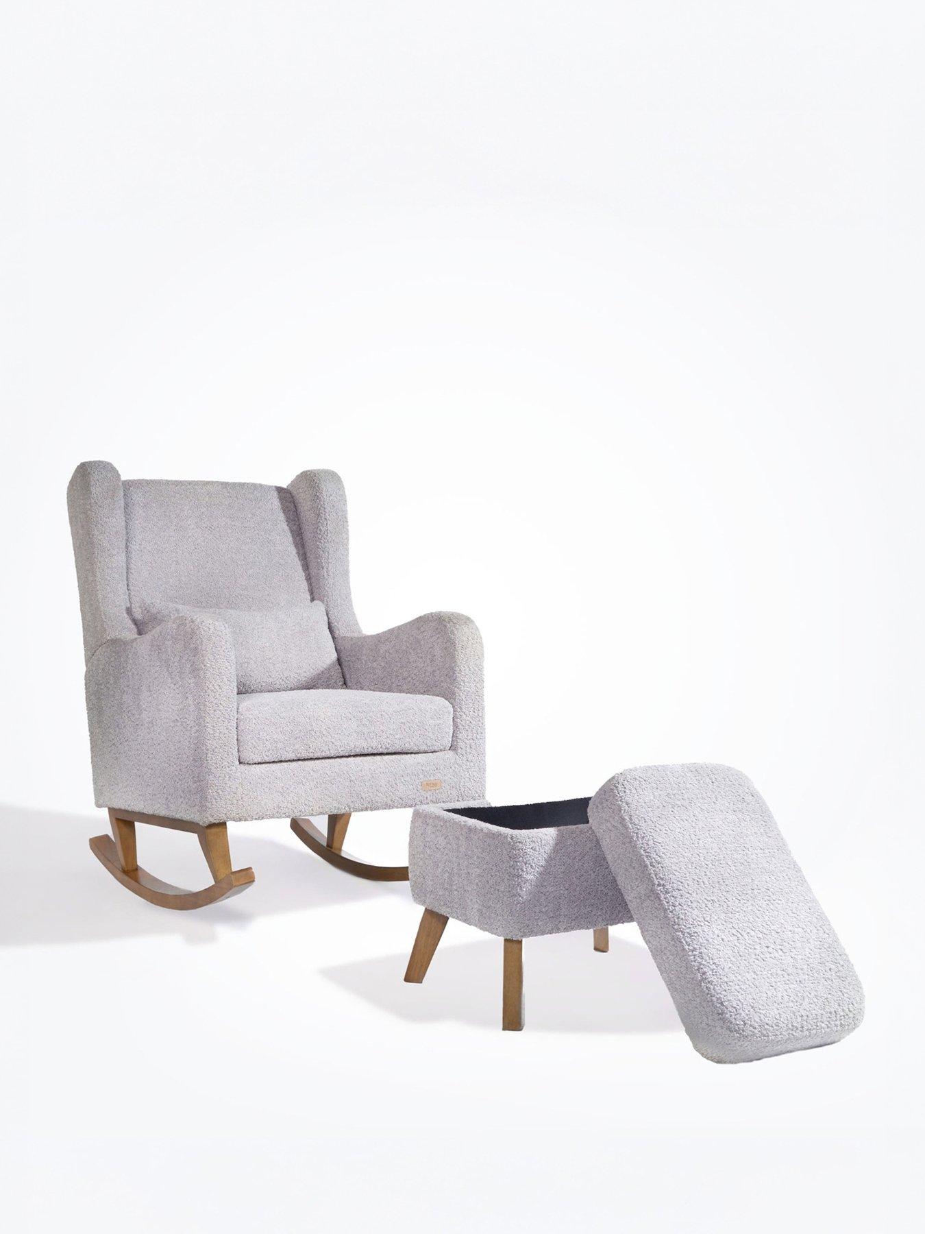  image of tutti-bambini-harper-wingback-rocking-chair-foot-stool-teddy-cloud-grey