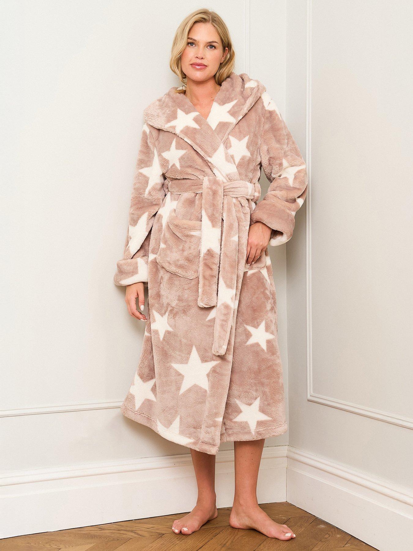 Image 1 of 4 of Jim Jam The Label Jim Jam The Label Mocha Star Print Dressing Gown - Mocha/white