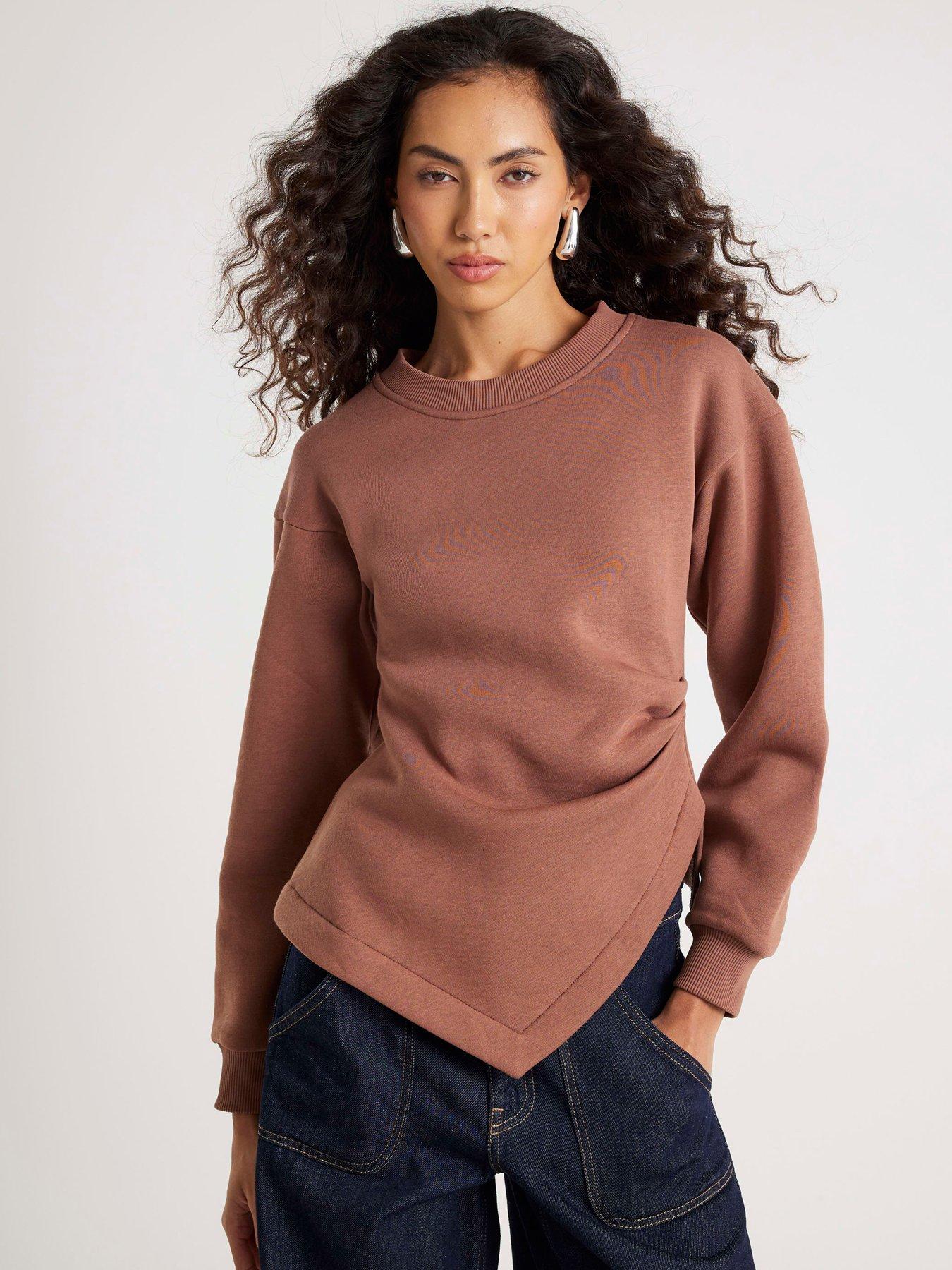 Image 1 of 4 of River Island Long Sleeve Drape Waisted Sweat - Beige