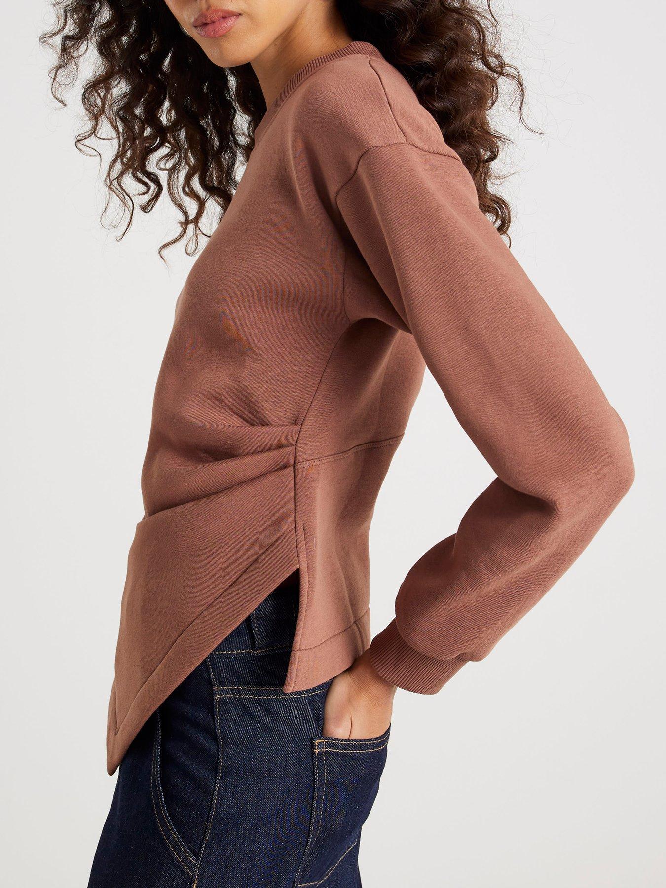 Image 2 of 4 of River Island Long Sleeve Drape Waisted Sweat - Beige