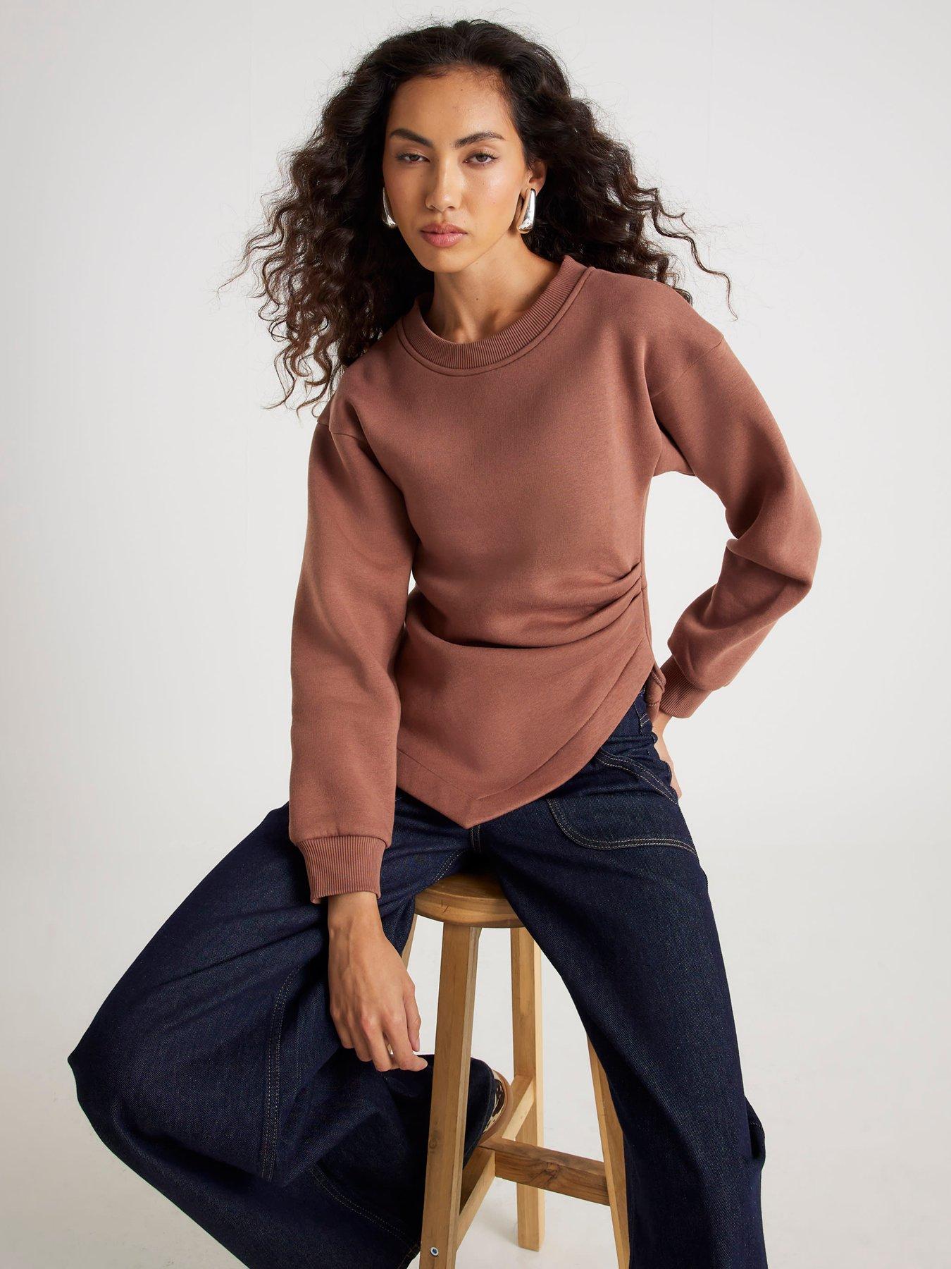 Image 4 of 4 of River Island Long Sleeve Drape Waisted Sweat - Beige