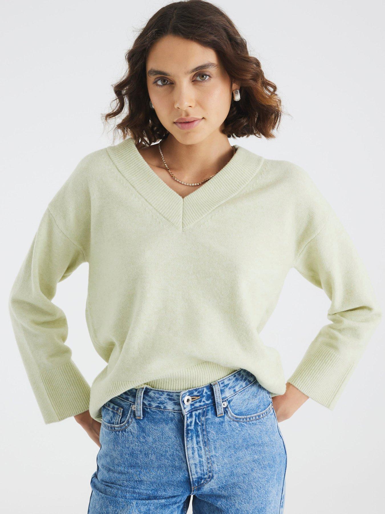 undefined V Neck Jumper - Green