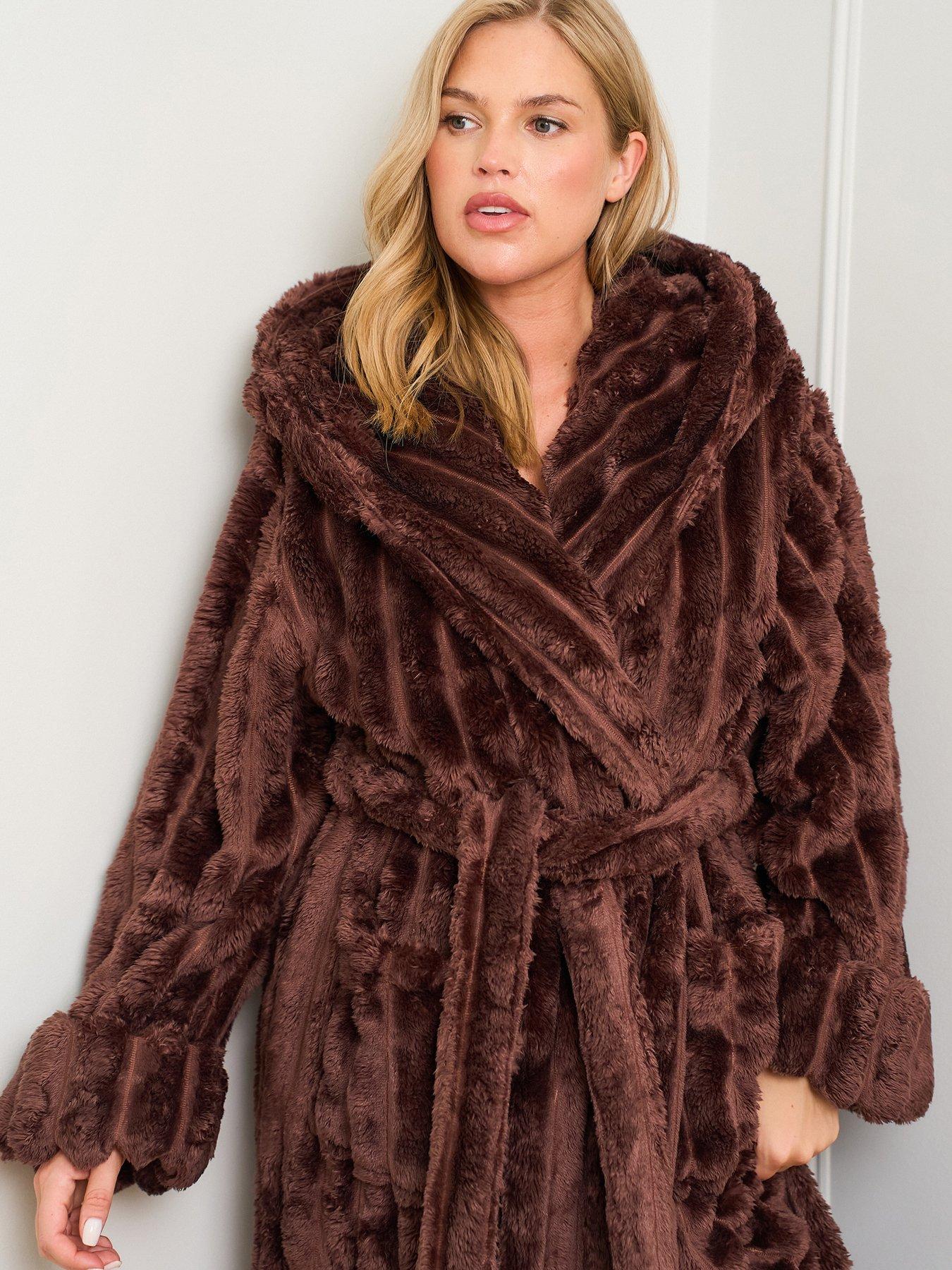 womens brown dressing gown Jim Jam The Label Chocolate Ribbed - Chocolate length dressing gown features DOE AND RAE GLS Collective GL3833 Beaded Width:C (Narrow)
