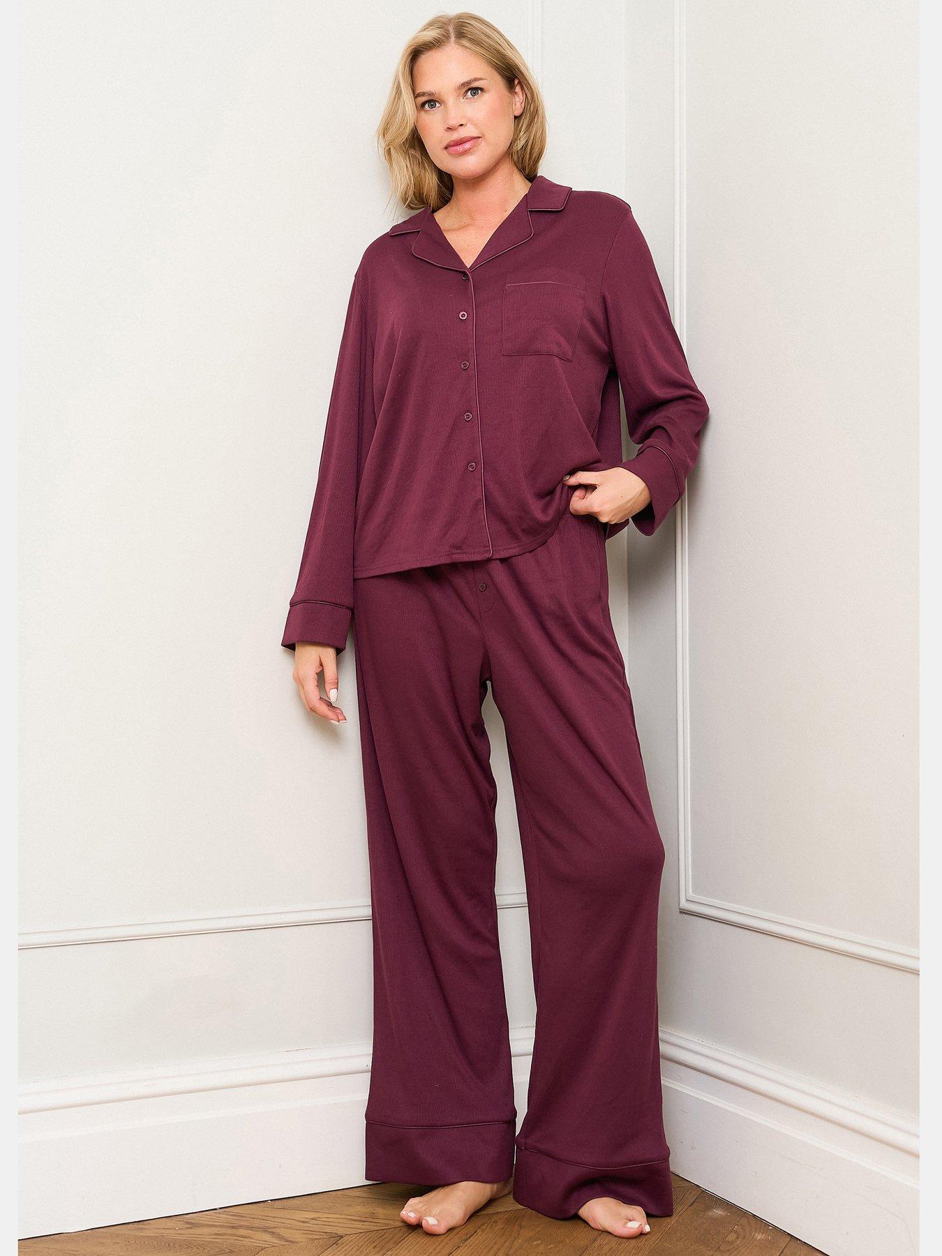 Image 1 of 5 of Jim Jam The Label Burgundy Traditional Pyjama Set - Burgundy