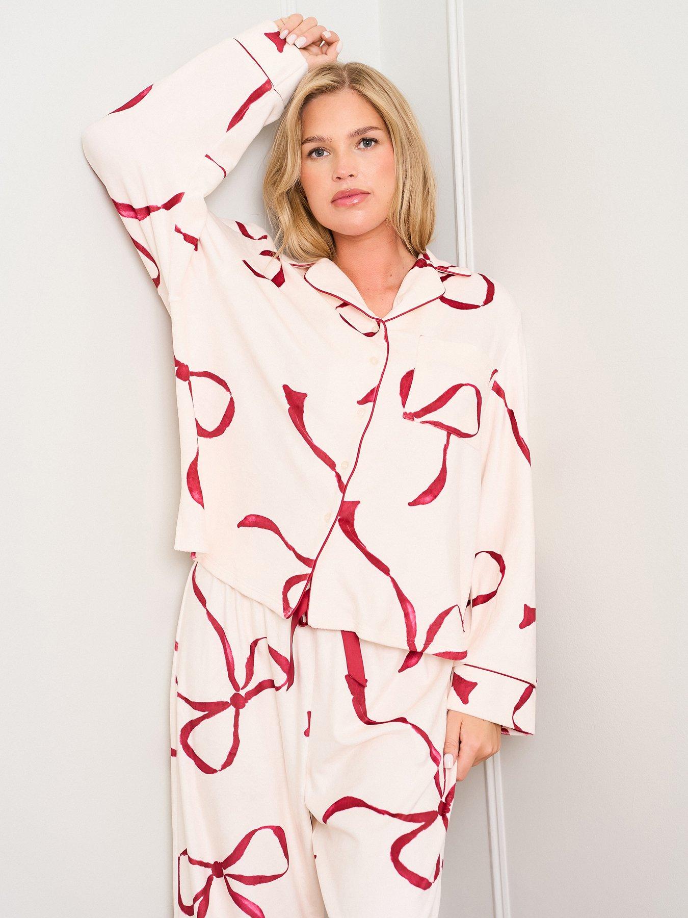  image of jim-jam-the-label-burgundy-bow-print-pyjamas-burgundy