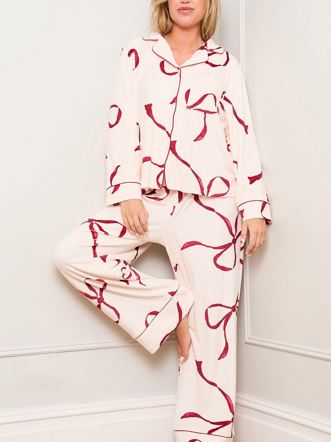  image of jim-jam-the-label-burgundy-bow-print-pyjamas-burgundy