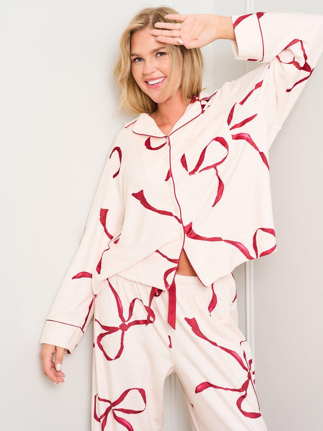  image of jim-jam-the-label-burgundy-bow-print-pyjamas-burgundy