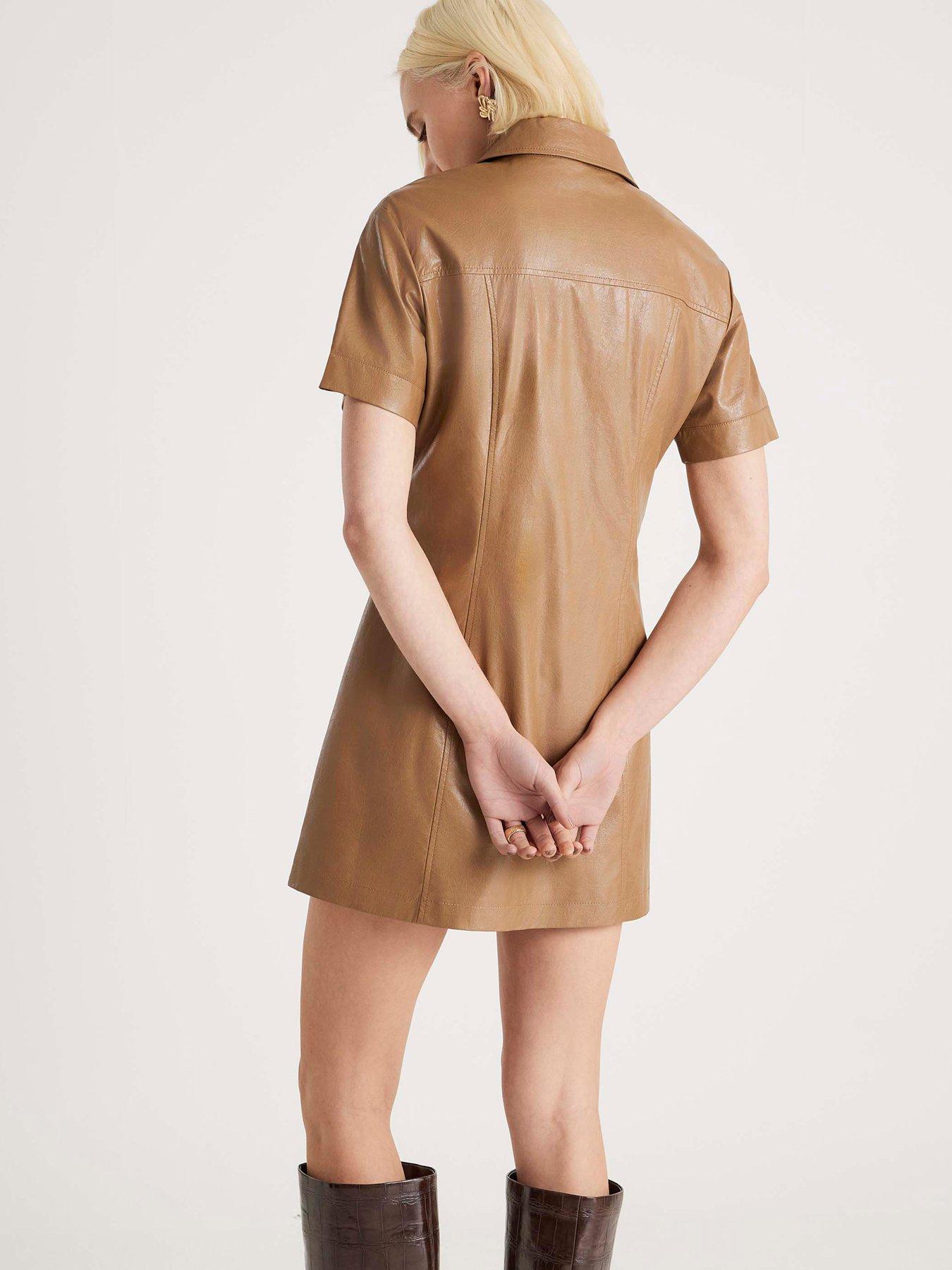 Image 2 of 4 of River Island Pu Button Through Mini Dress - Brown