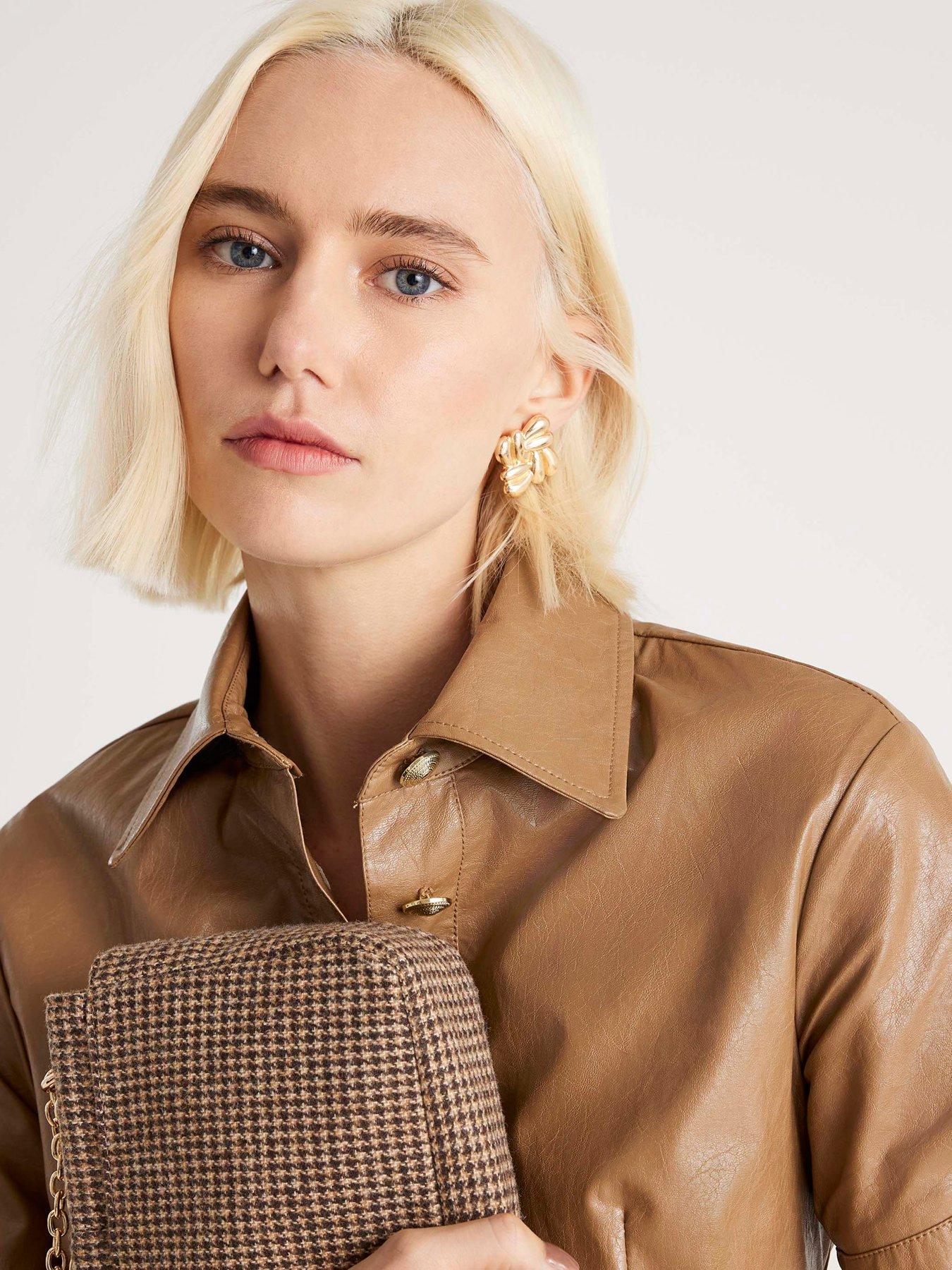 Image 4 of 4 of River Island Pu Button Through Mini Dress - Brown