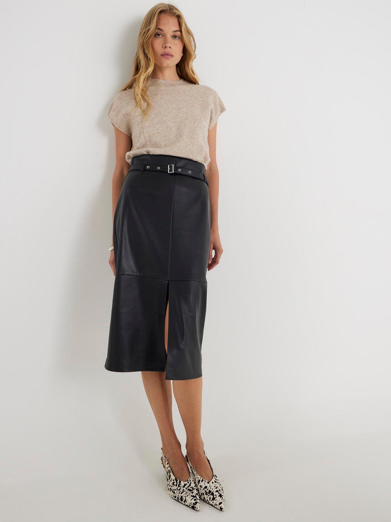 River Island Belt Detail Midi Skirt - Black