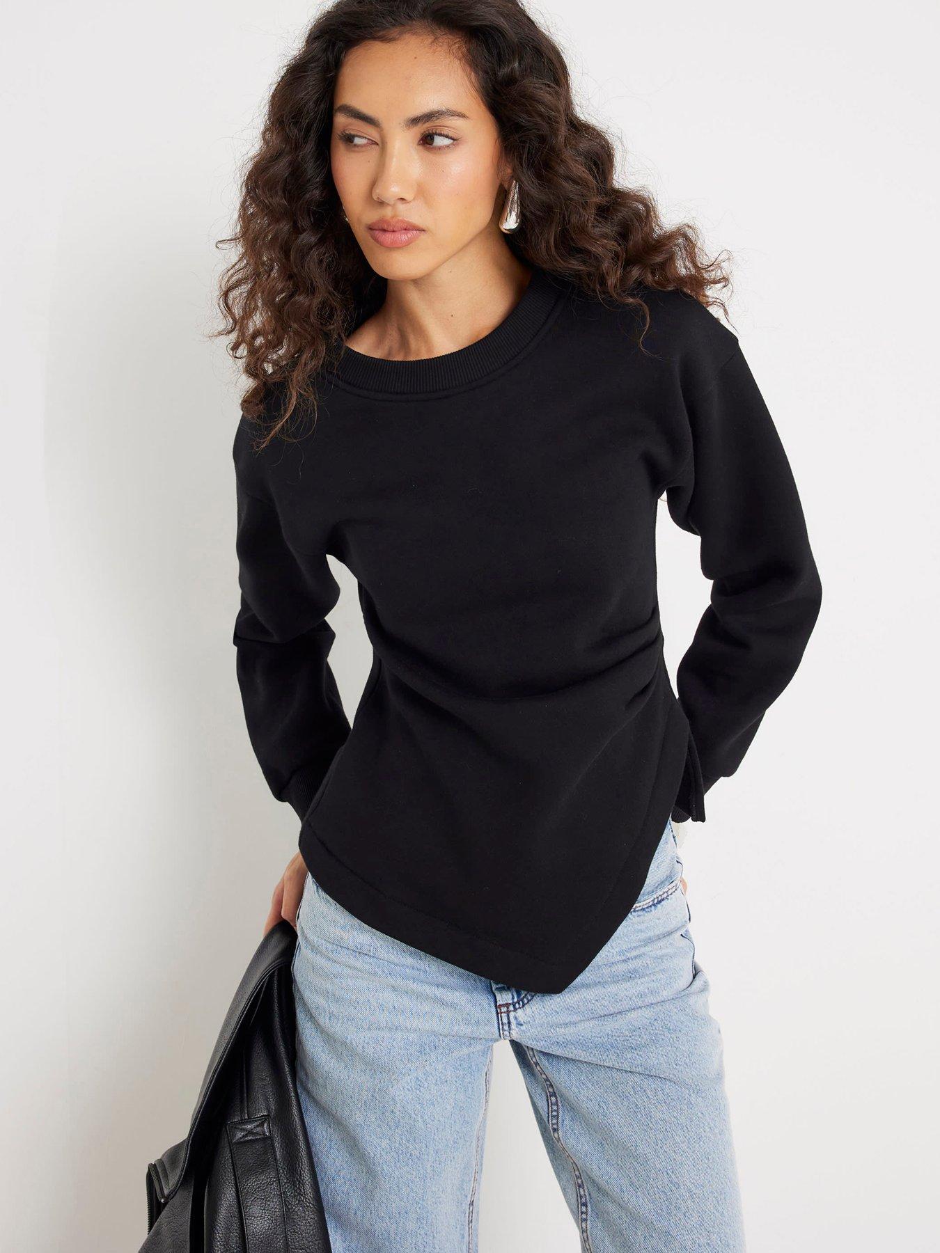 undefined Long Sleeve Drape Waisted Sweat - Black