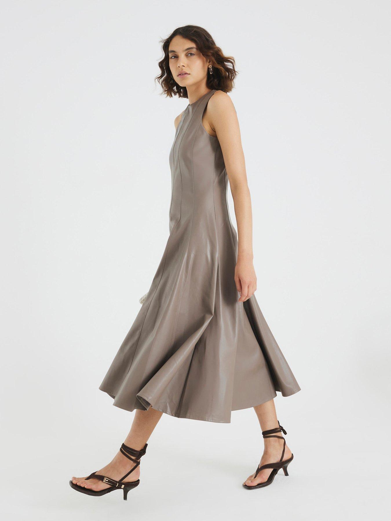 undefined Femme Waisted Midi Dress - Beige
