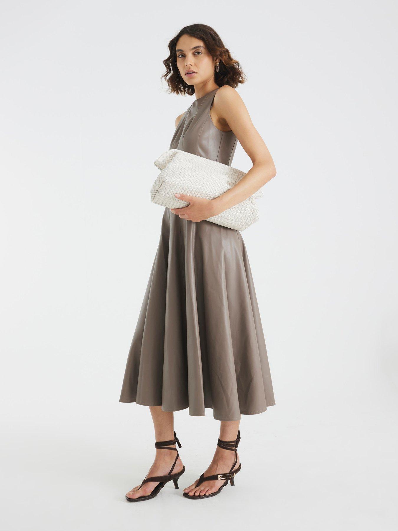 Image 3 of 4 of River Island Femme Waisted Midi Dress - Beige