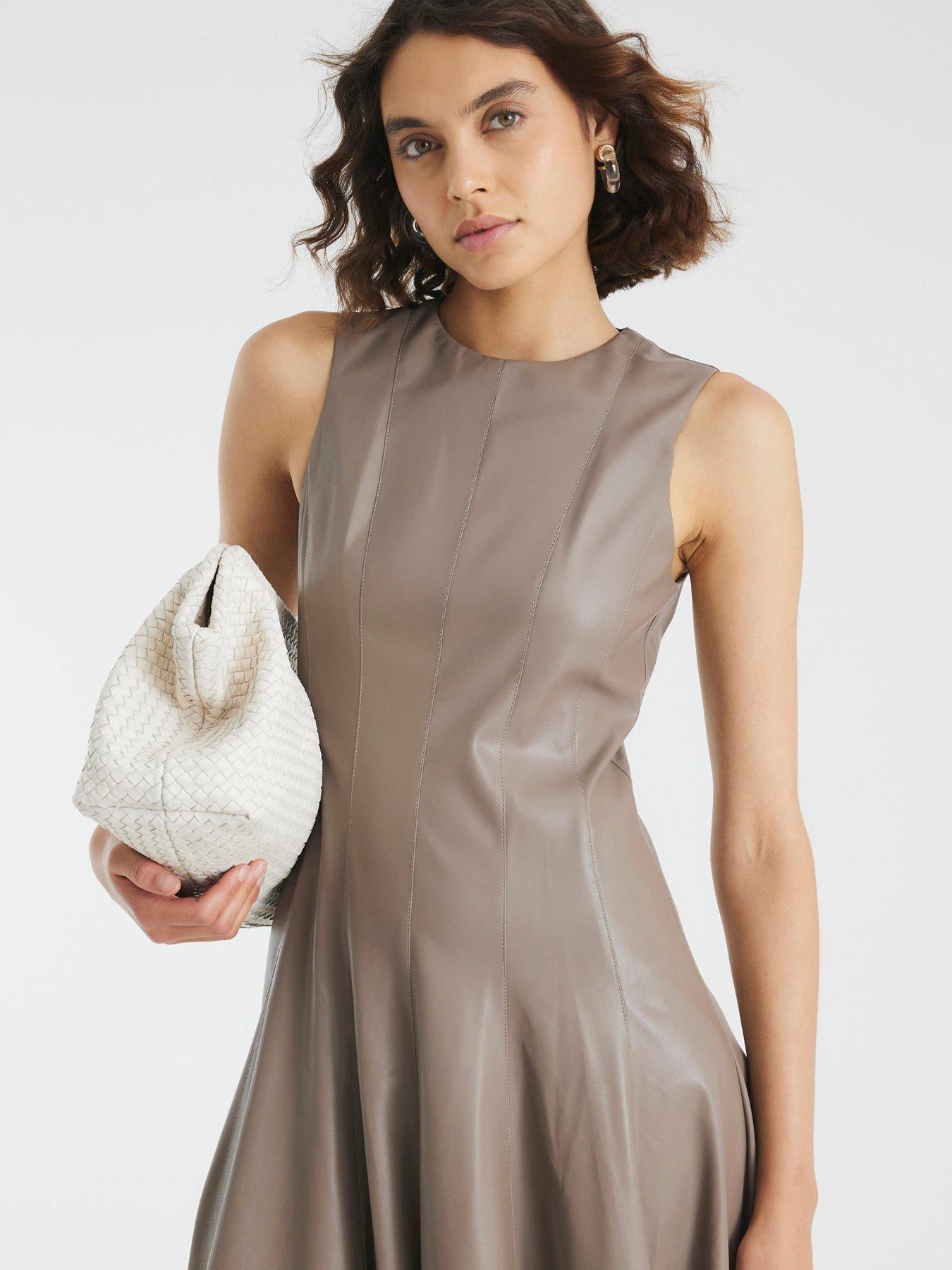 Image 4 of 4 of River Island Femme Waisted Midi Dress - Beige
