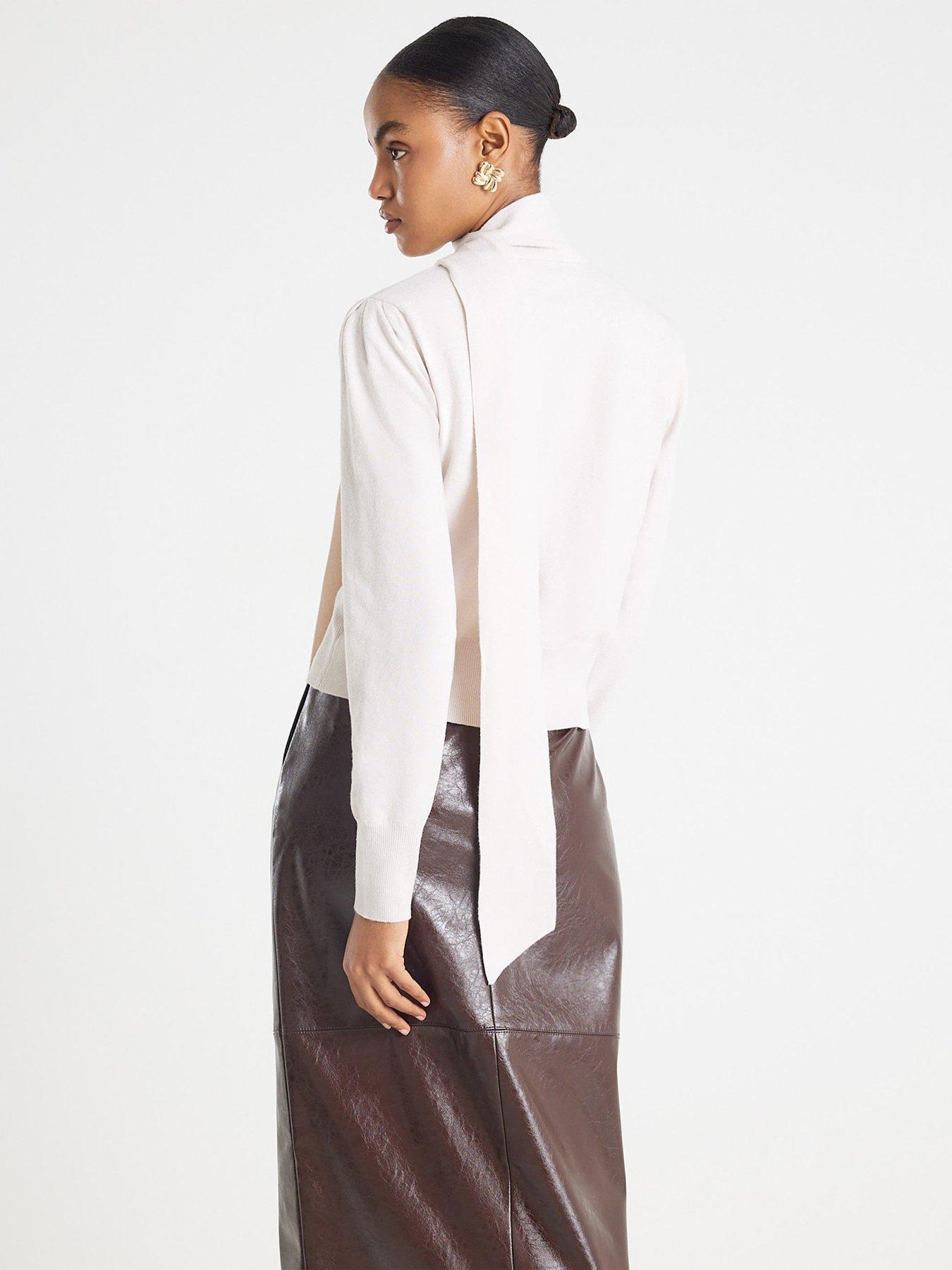 Image 2 of 4 of River Island Knit Neck Bow Tie Jumper - Cream