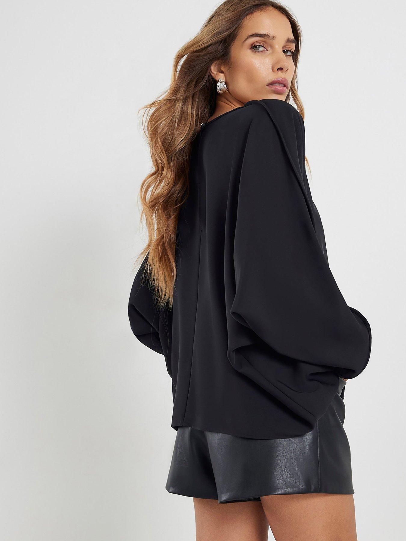  image of river-island-short-sleeve-batwing-t-shirt-black