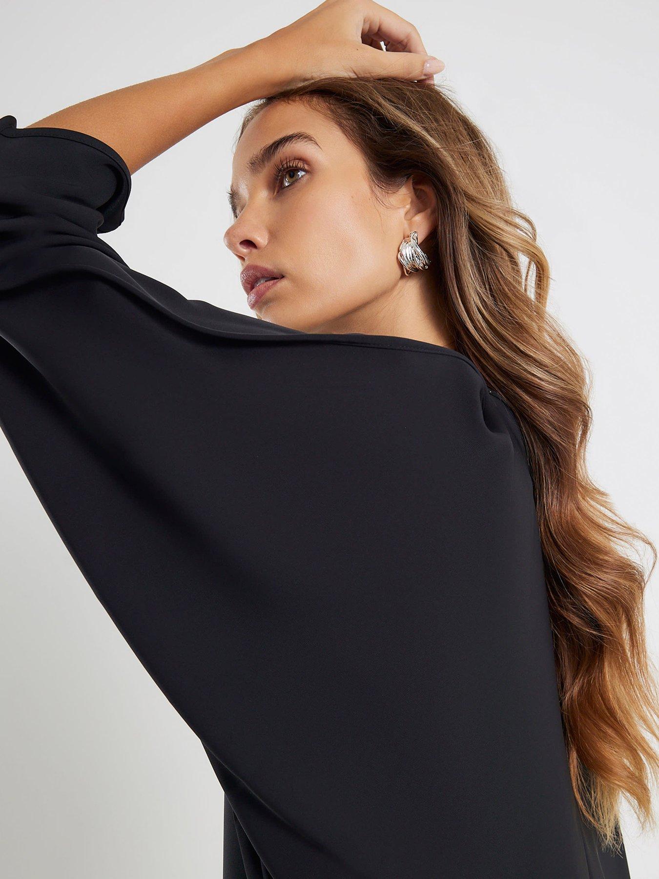  image of river-island-short-sleeve-batwing-t-shirt-black