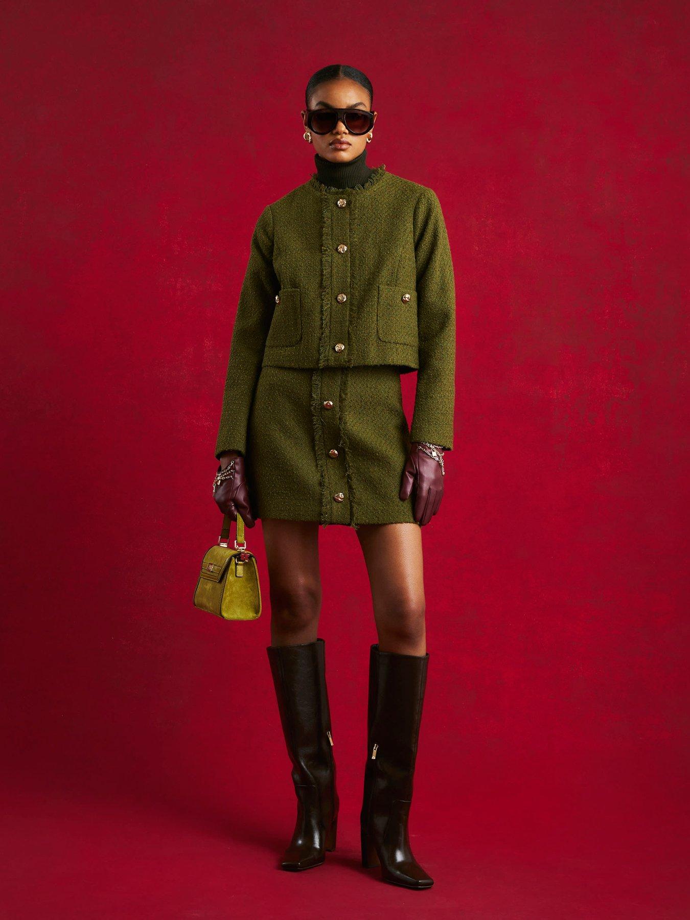  image of river-island-patch-pocket-boucle-jacket-green