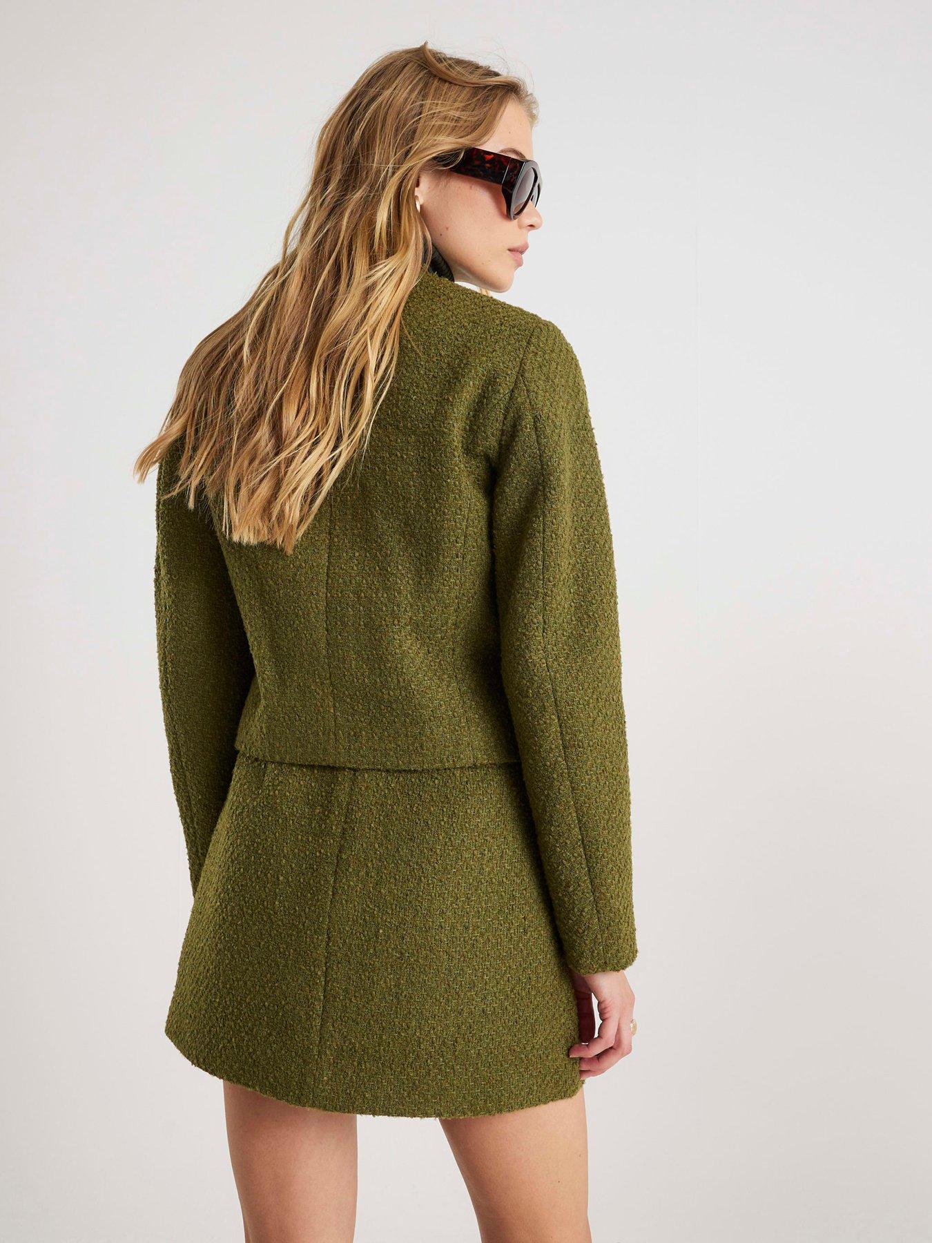 stillFront image of river-island-patch-pocket-boucle-jacket-green