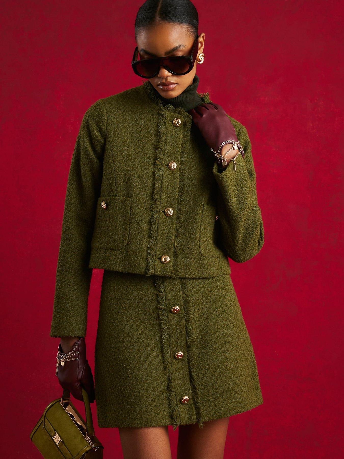  image of river-island-patch-pocket-boucle-jacket-green