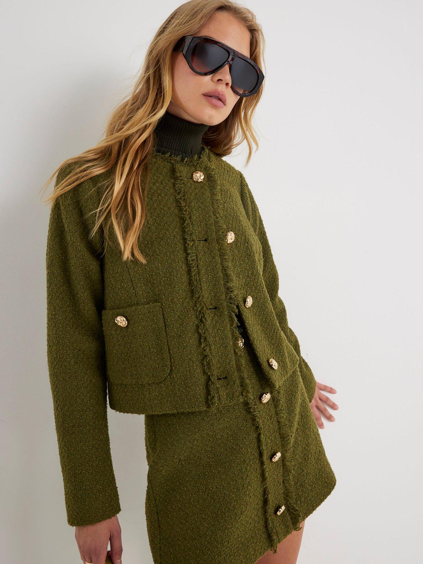  image of river-island-patch-pocket-boucle-jacket-green