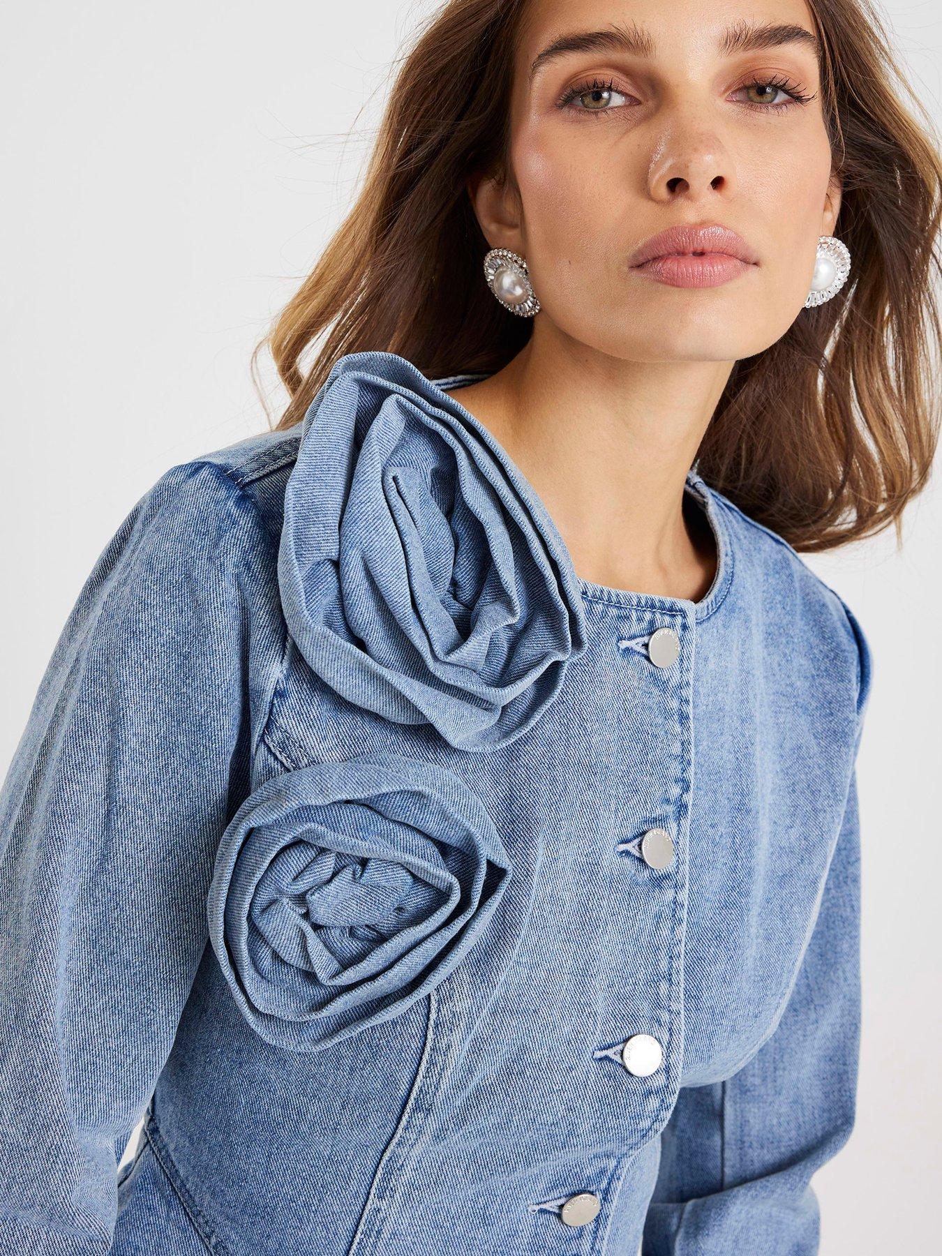 Image 4 of 4 of River Island Corsage Denim Jacket - Blue