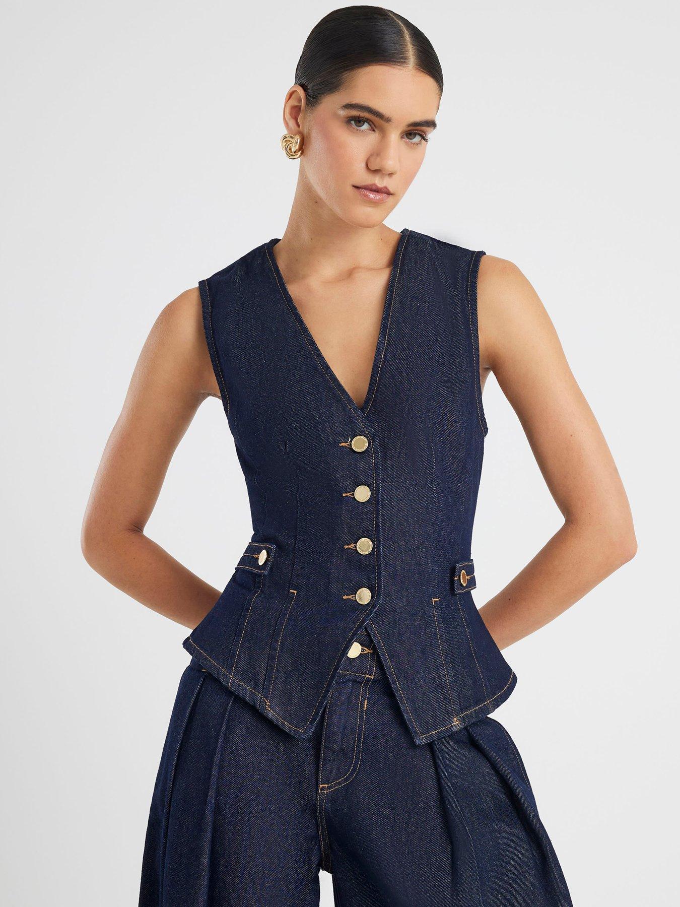 undefined Fitted Tab Detail Waistcoat - Blue