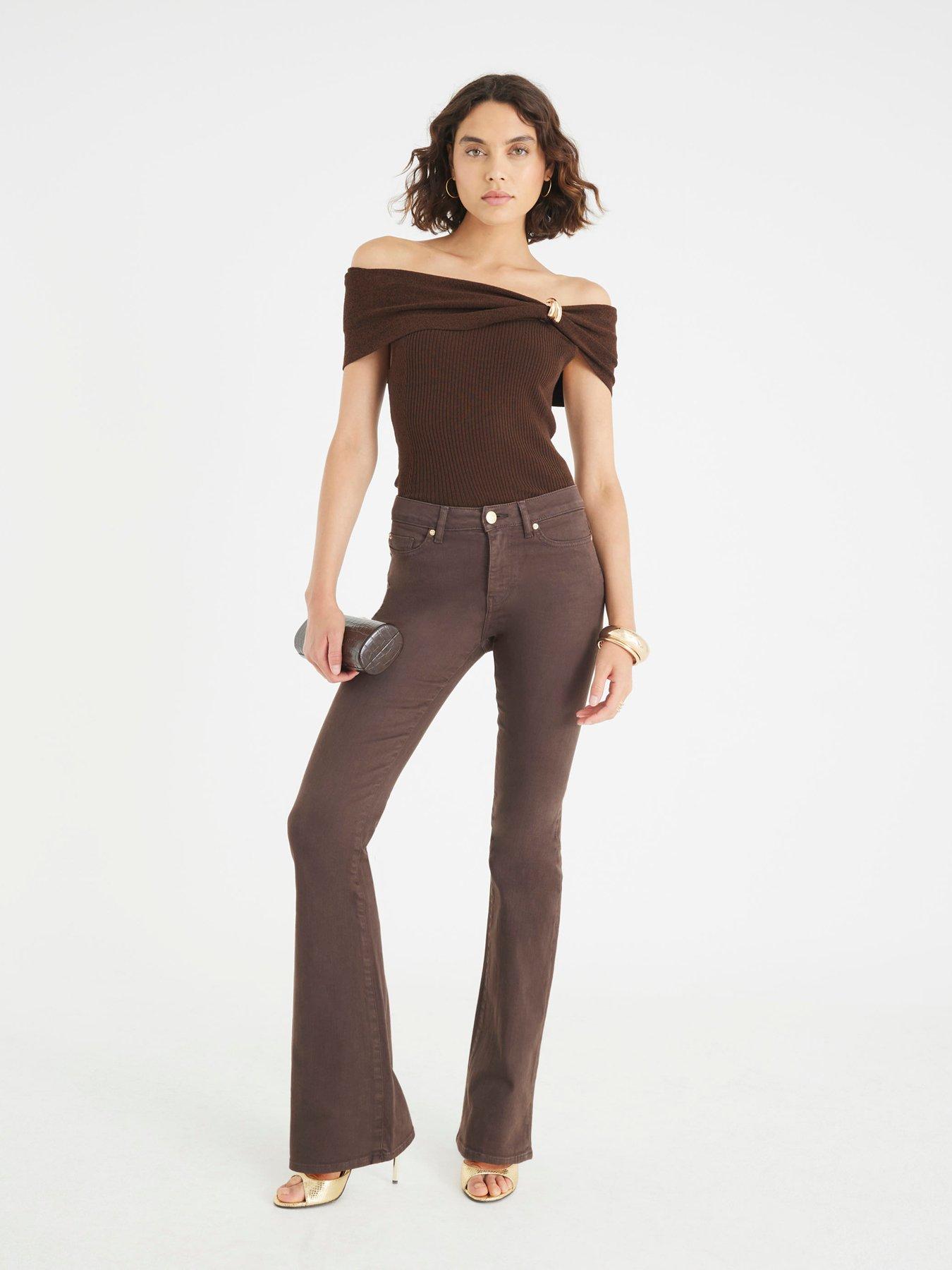 Image 1 of 4 of River Island Mid Rise Bootcut Jeans - Brown