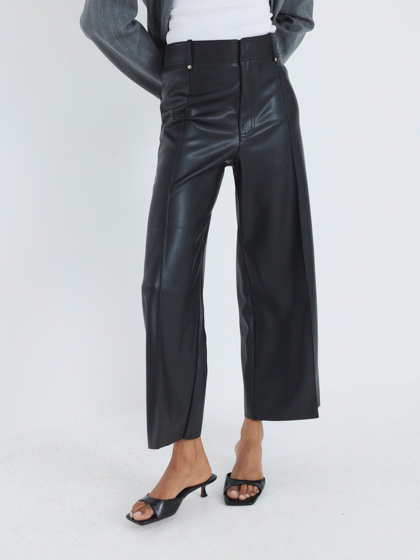 undefined Crop Seam Detail Pu Trouser - Black