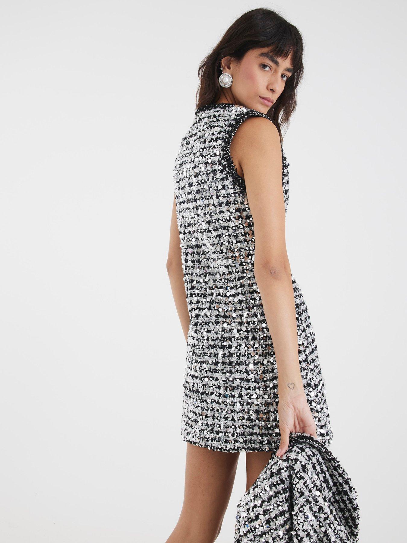 Image 2 of 4 of River Island Sparkle Boucle Shift Dress - Black