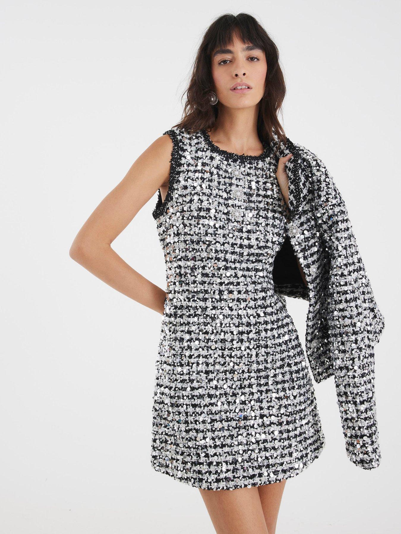 Image 3 of 4 of River Island Sparkle Boucle Shift Dress - Black