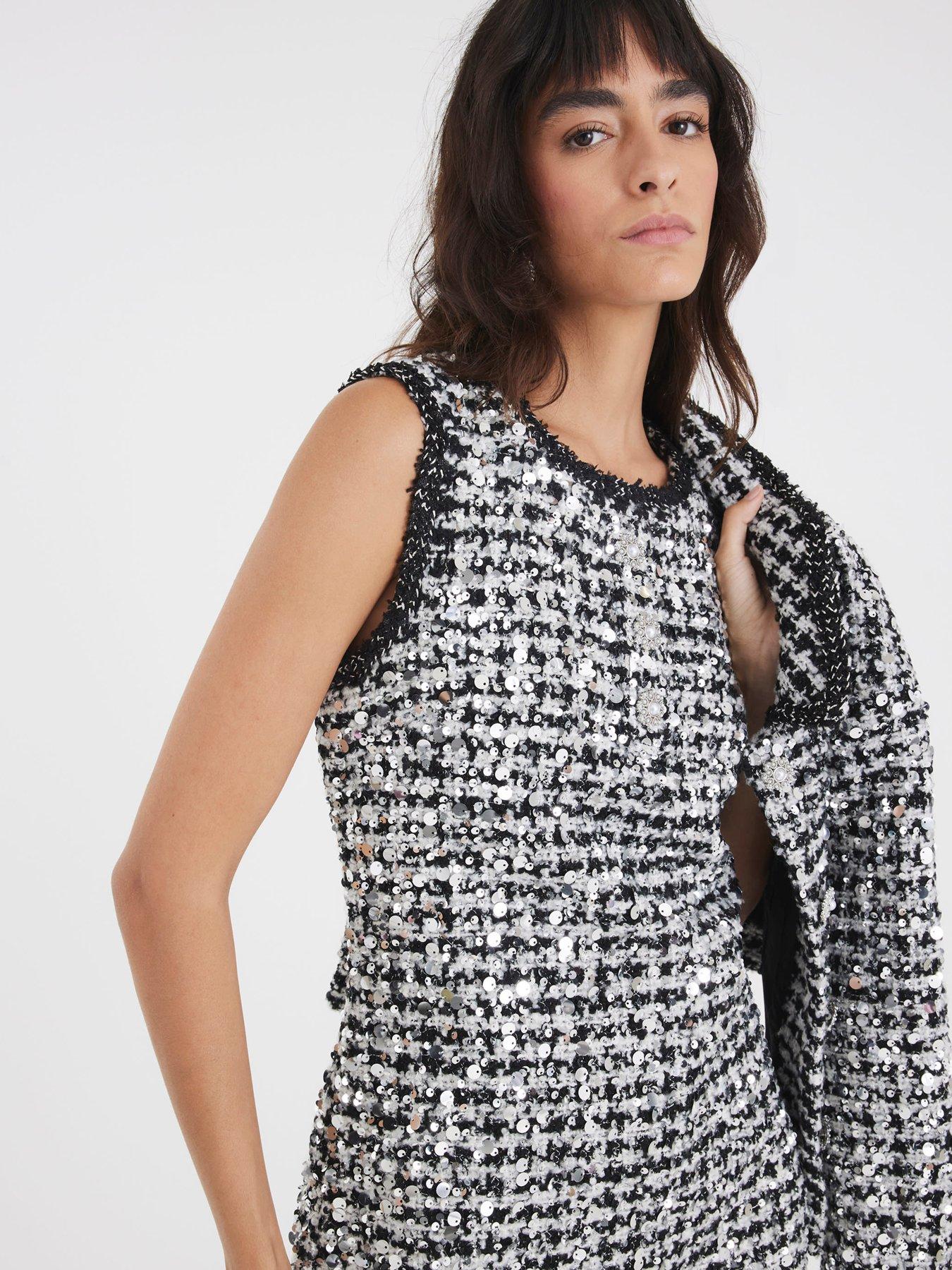 Image 4 of 4 of River Island Sparkle Boucle Shift Dress - Black